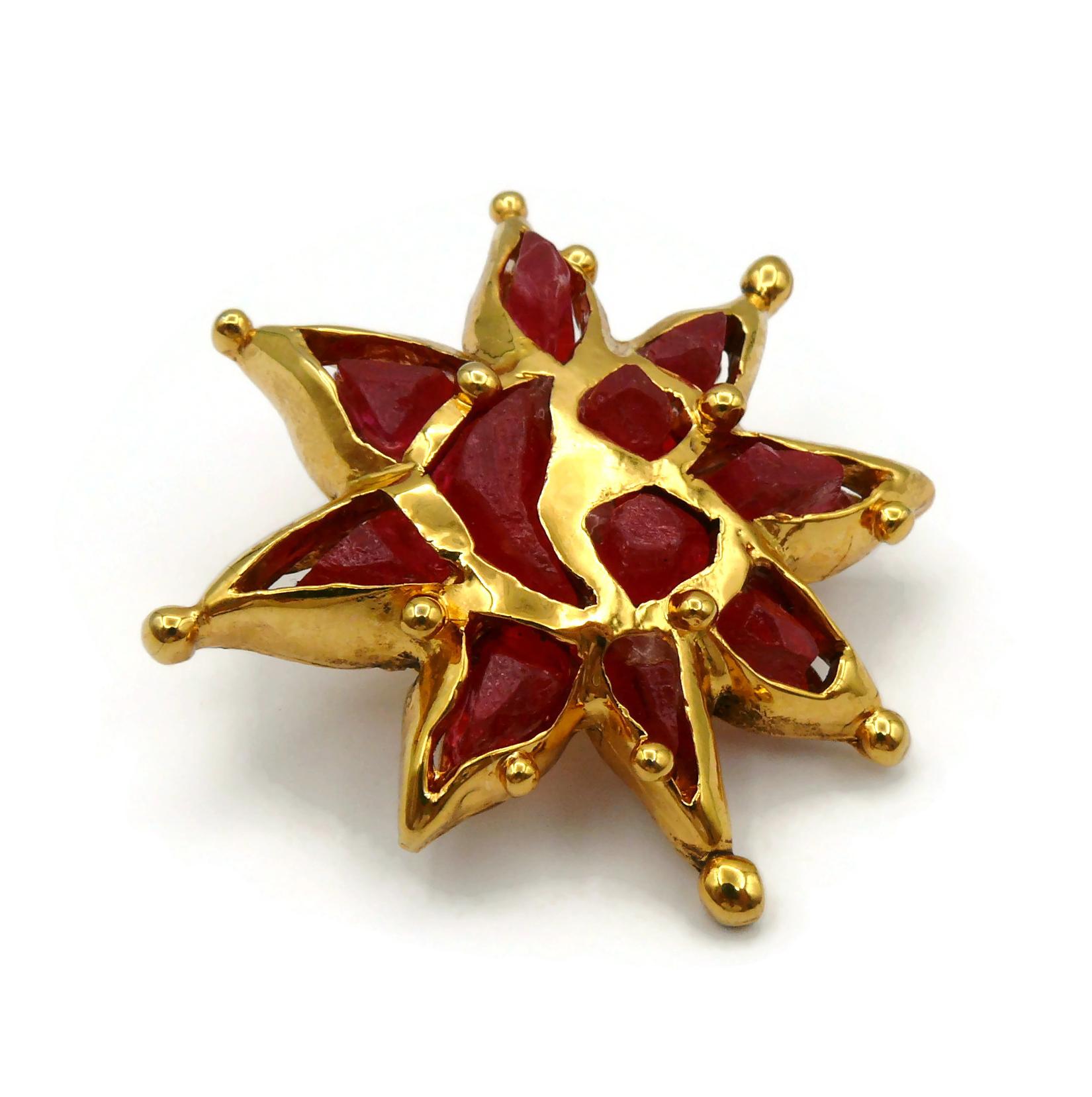 CHRISTIAN LACROIX Vintage Sun Face Red Resin Clip-On Earrings For Sale 5