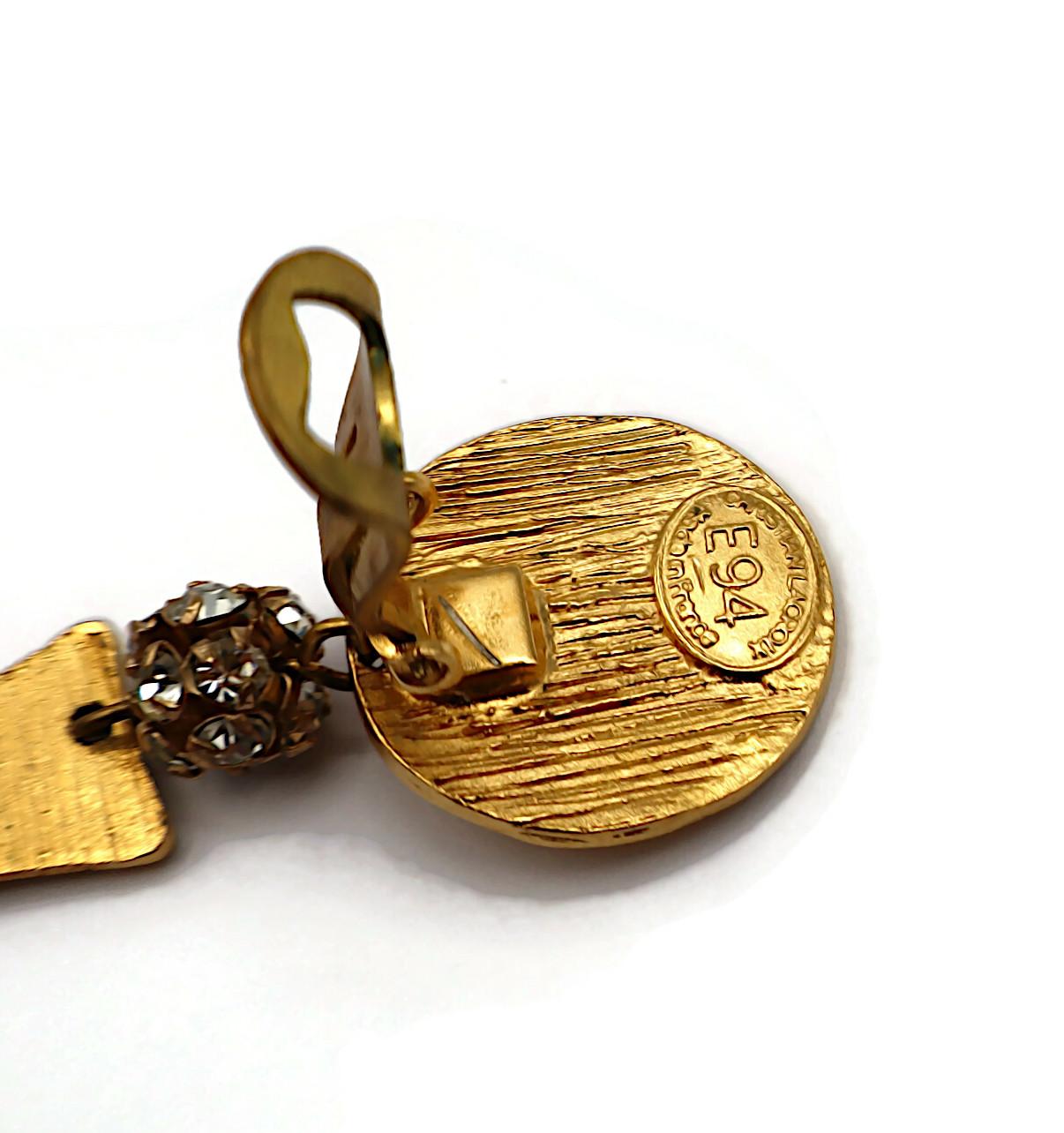 CHRISTIAN LACROIX Vintage Textured Gold Tone Cross Dangling Earrings 4