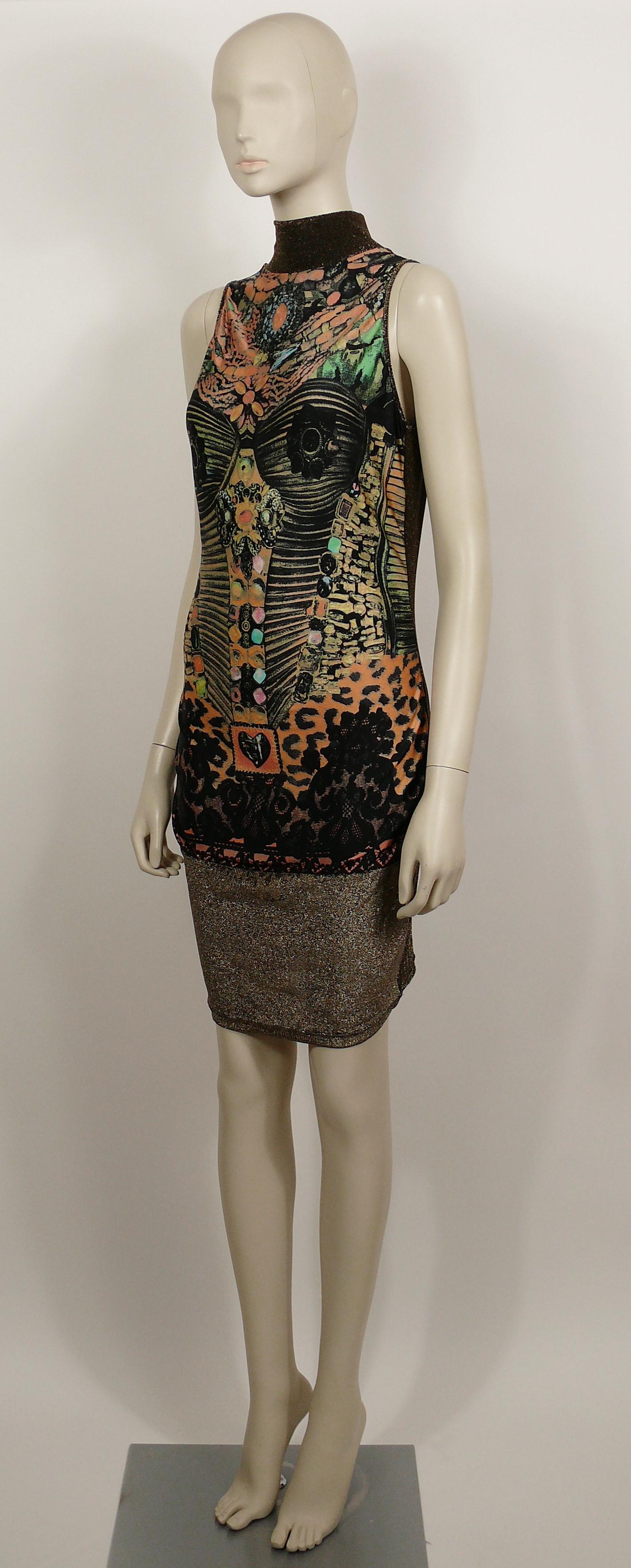 Black Christian Lacroix Vintage Trompe L'Oeil Print Sleeveless Turtleneck Dress Size M For Sale