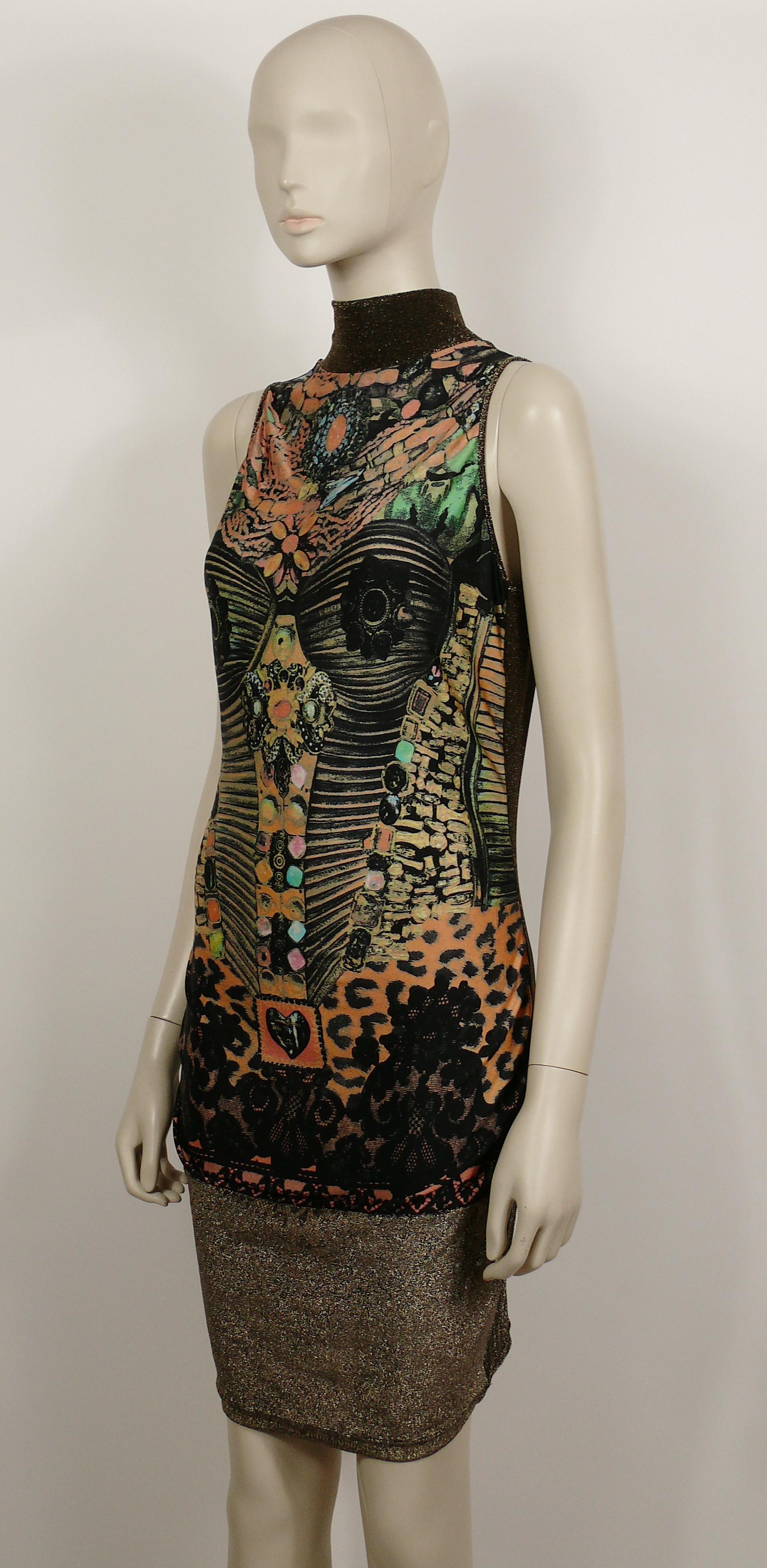 Christian Lacroix Vintage Trompe L'Oeil Print Sleeveless Turtleneck Dress Size M In Excellent Condition For Sale In Nice, FR