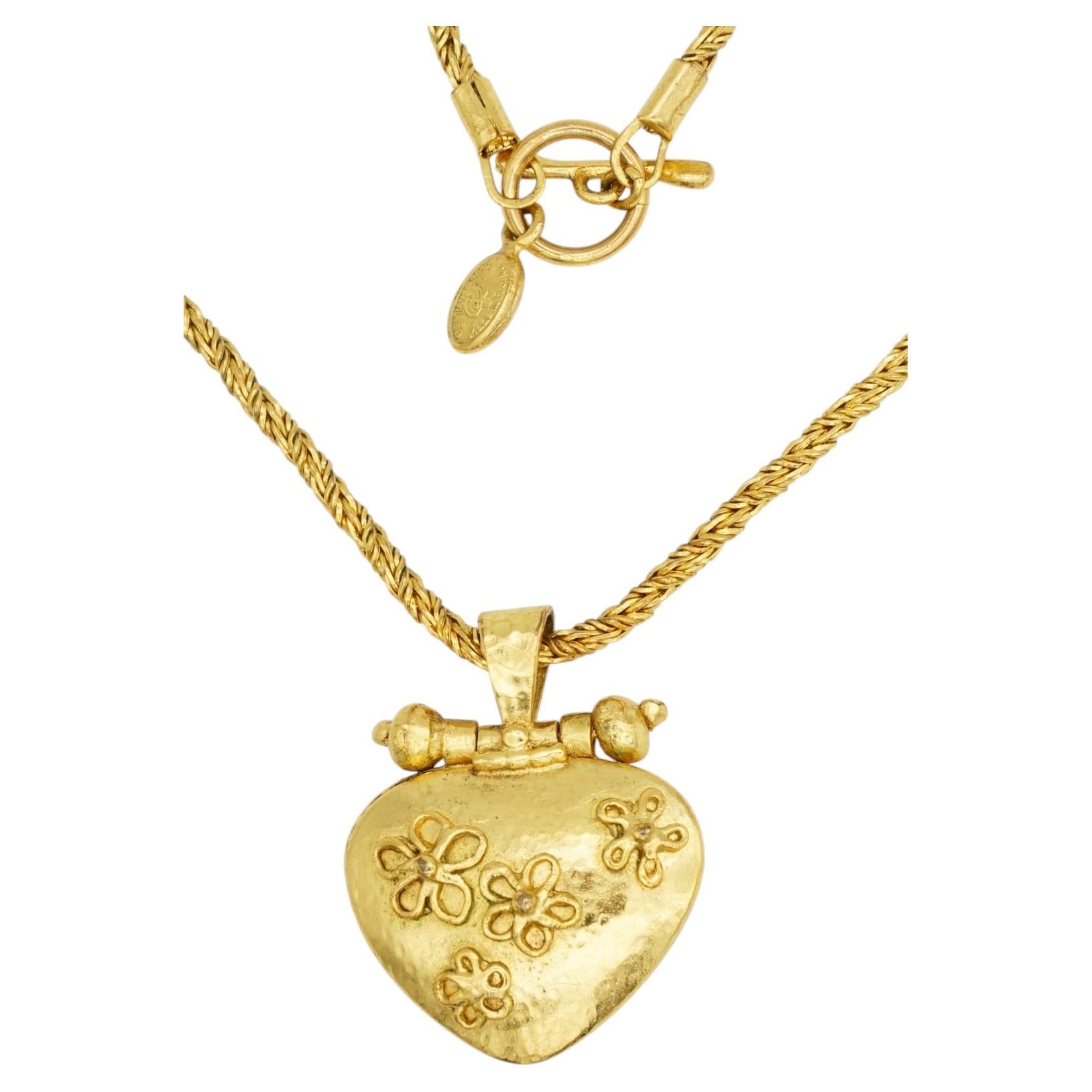 Christian Lacroix Vintage Unisex Gold Rare Locket Cross Floral Pendant Necklace