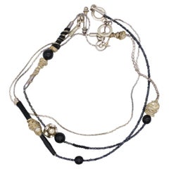 Christian Lacroix Vintage Unisex Masai Crystals Black Silver Beads Long Necklace