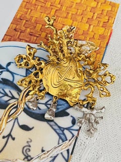 Christian Lacroix Vintage Unisex Massive Gold Coral Heart Silver Drop Brooch