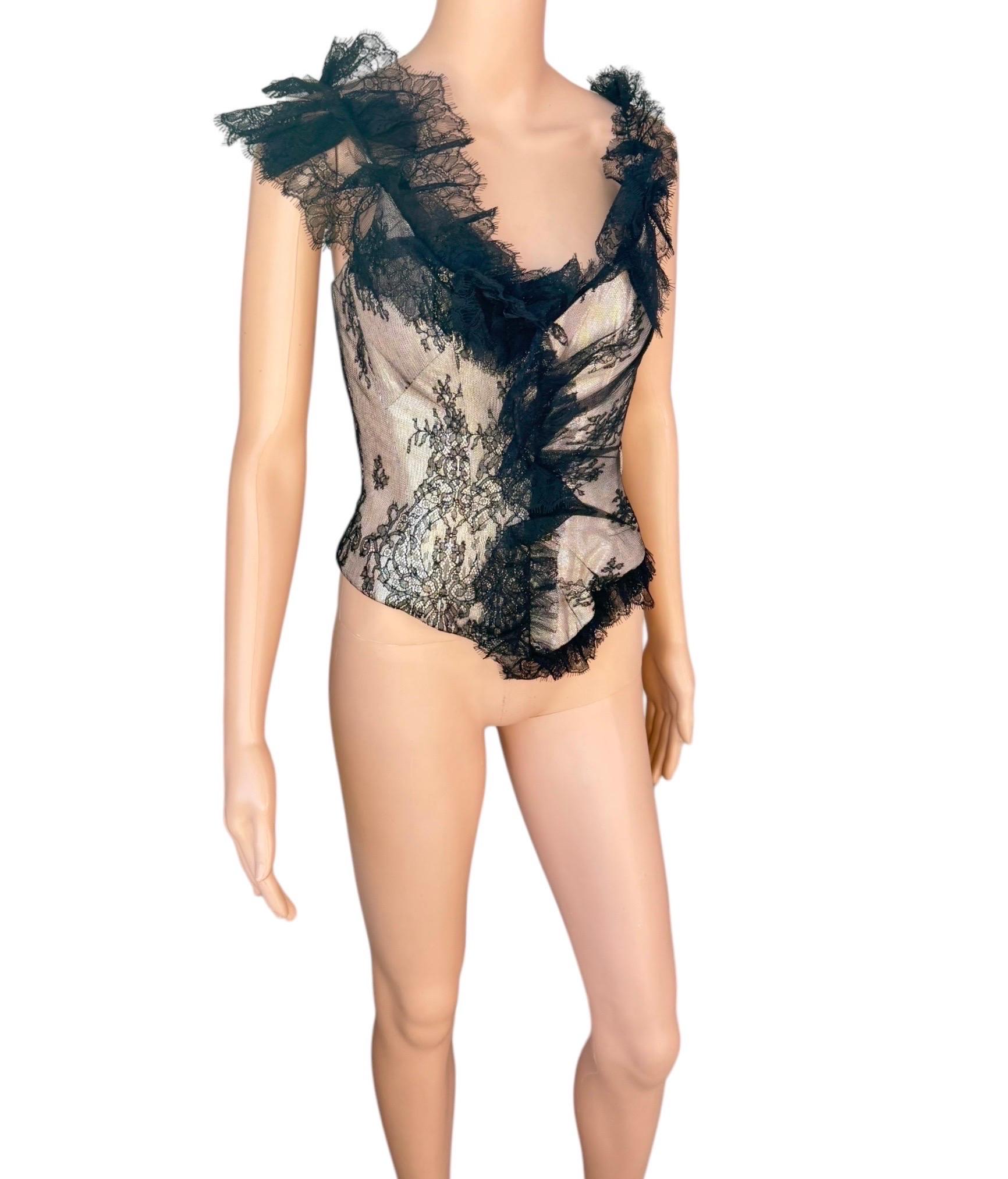 Christian Lacroix Bustier Corsetto d'epoca non indossato in pizzo trasparente metallizzato Crop Top in vendita 8