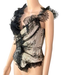 Christian Lacroix, bustier corset vintage non porté, haut court en dentelle transparente et métallique, non porté