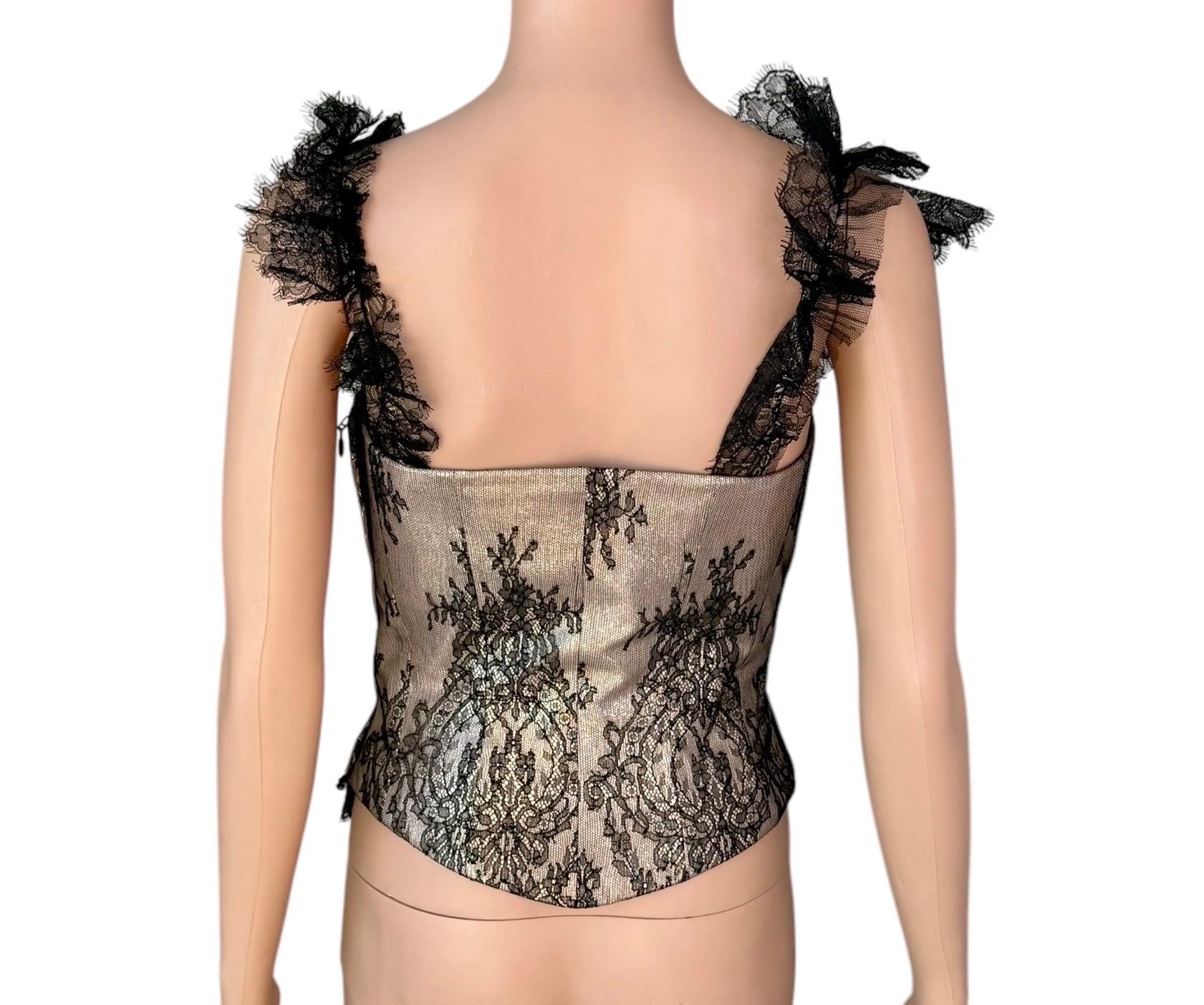 Beige Christian Lacroix Bustier Corsetto d'epoca non indossato in pizzo trasparente metallizzato Crop Top in vendita