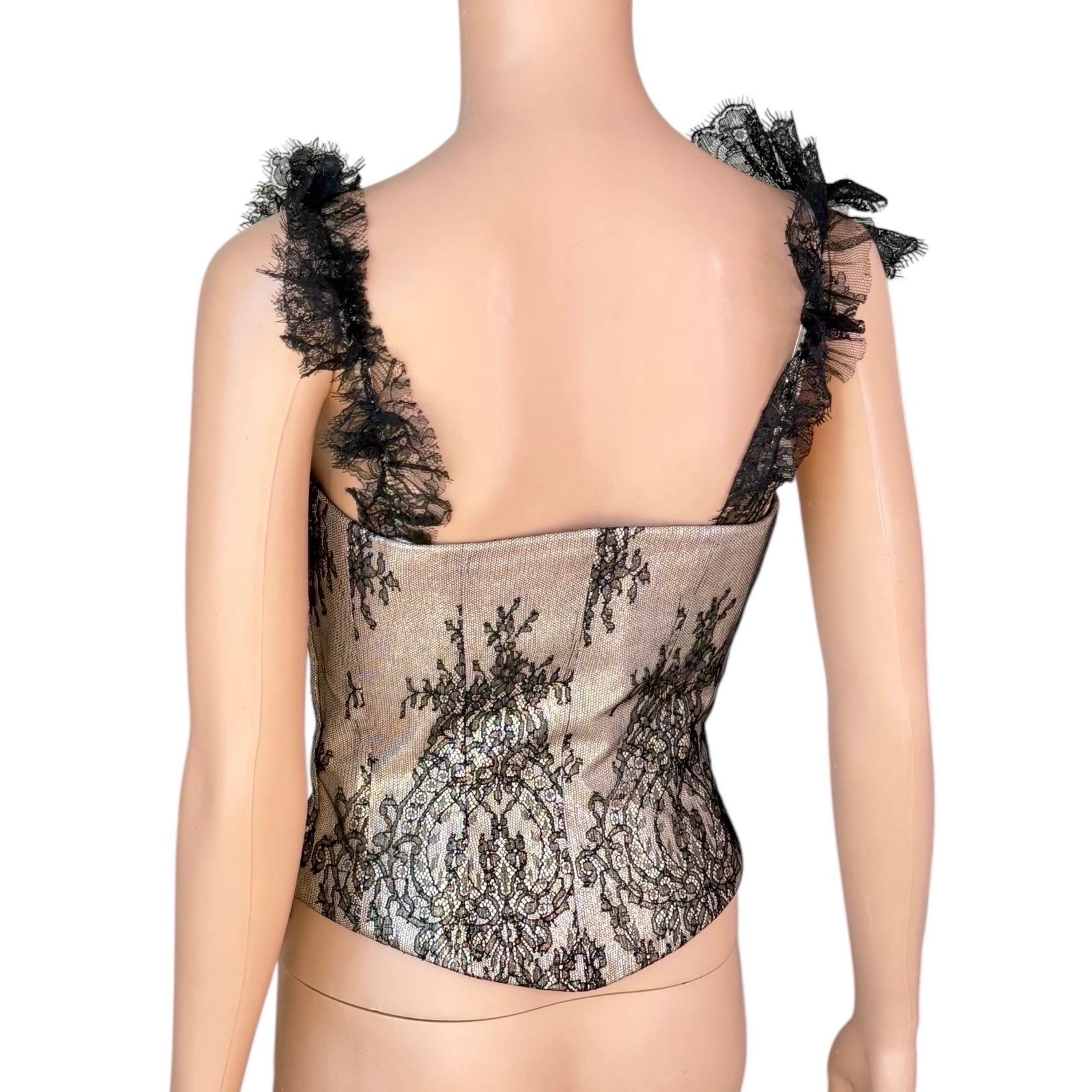 Donna Christian Lacroix Bustier Corsetto d'epoca non indossato in pizzo trasparente metallizzato Crop Top in vendita