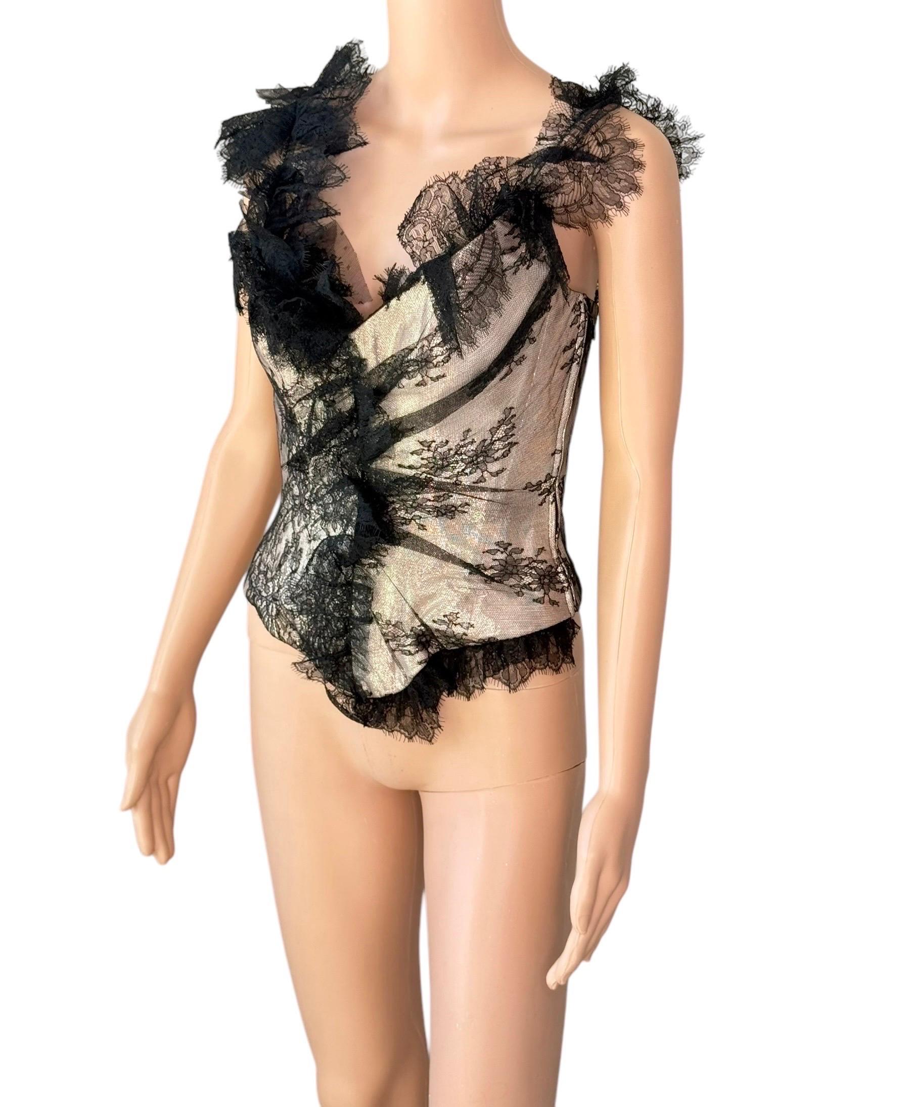 Christian Lacroix Bustier Corsetto d'epoca non indossato in pizzo trasparente metallizzato Crop Top in vendita 2