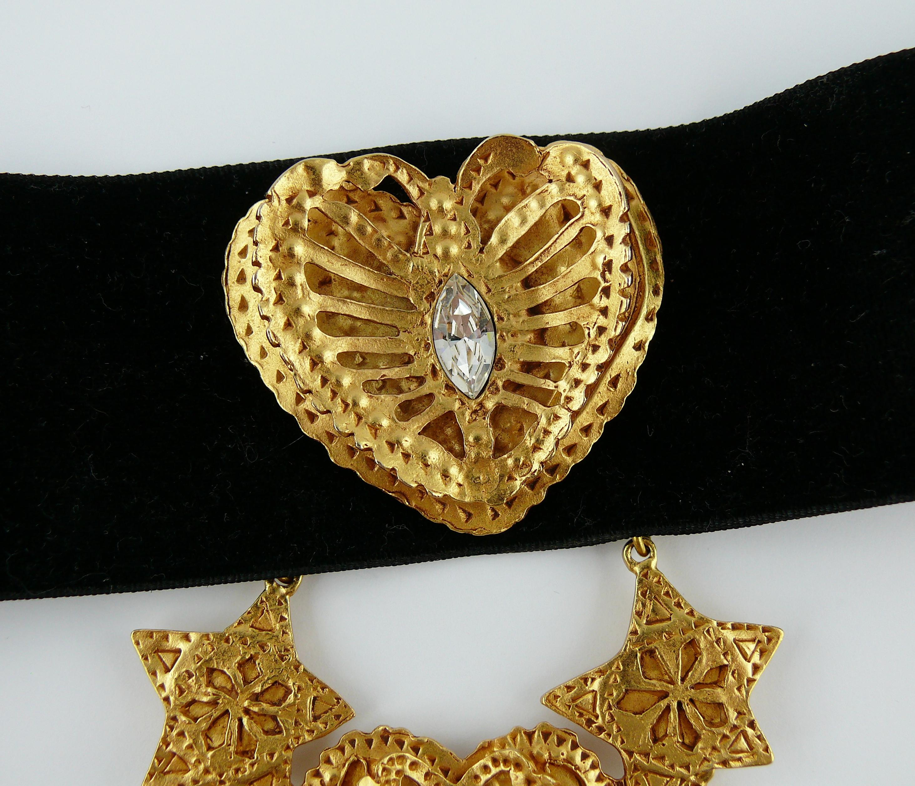Women's Christian Lacroix Documented Vintage Velvet Choker Necklace Stars Hearts Charms