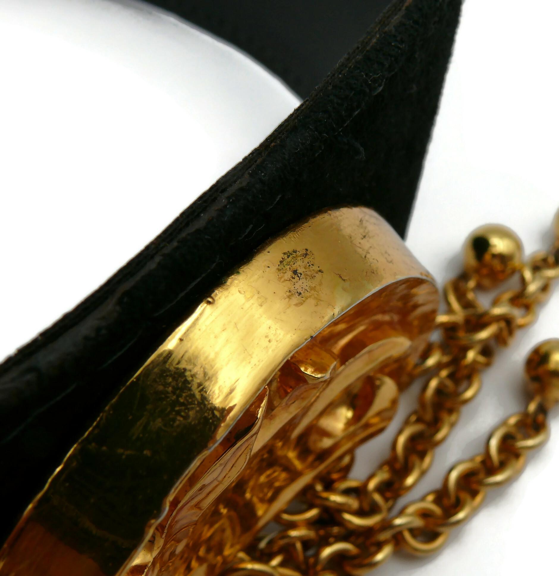 CHRISTIAN LACROIX Vintage Wide Black Suede & Chain Belt  For Sale 11