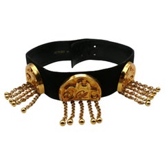 CHRISTIAN LACROIX Vintage Wide Black Suede & Chain Belt 