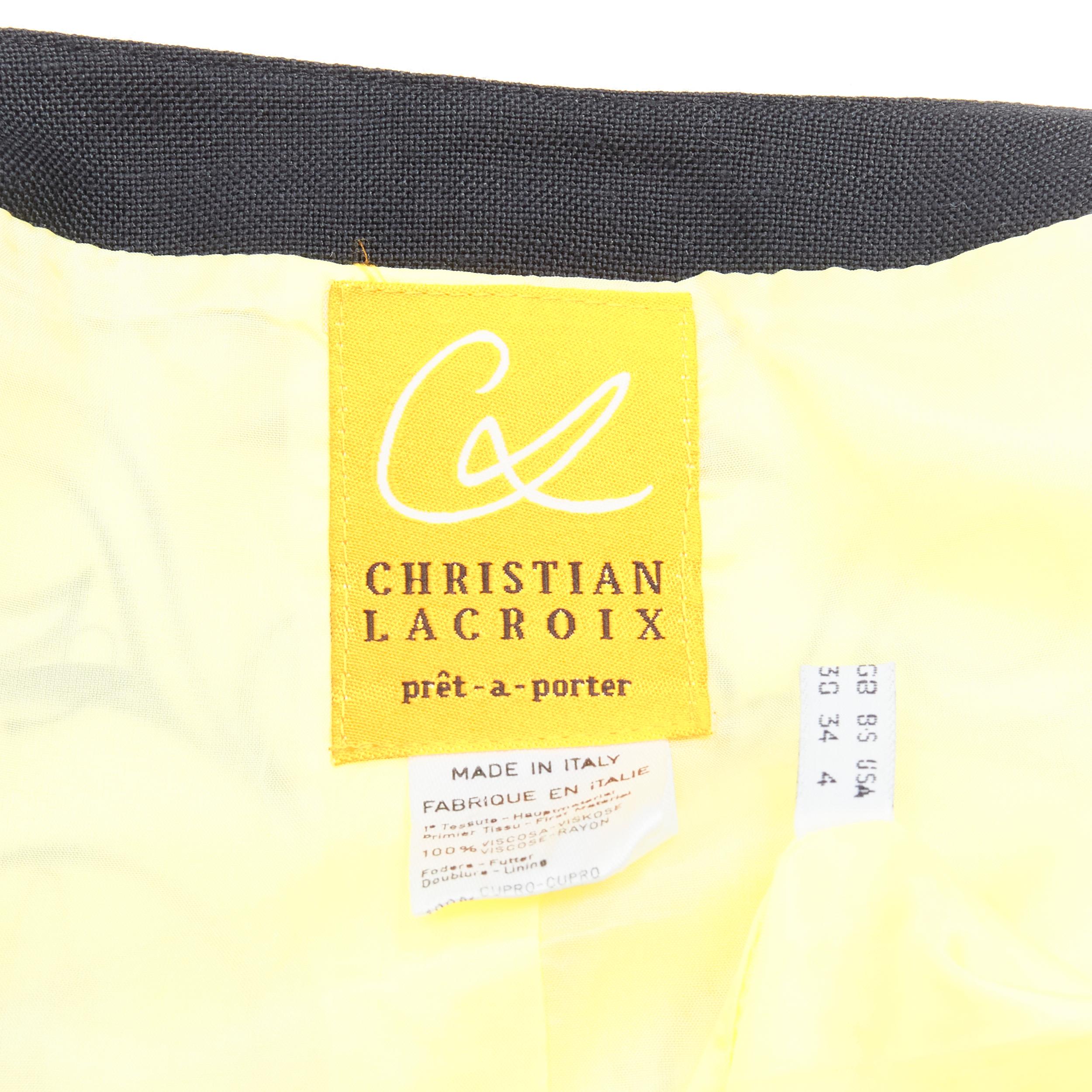 CHRISTIAN LACROIX Vintage jaune noir broderie Matador veste cropped IT38 XS en vente 6