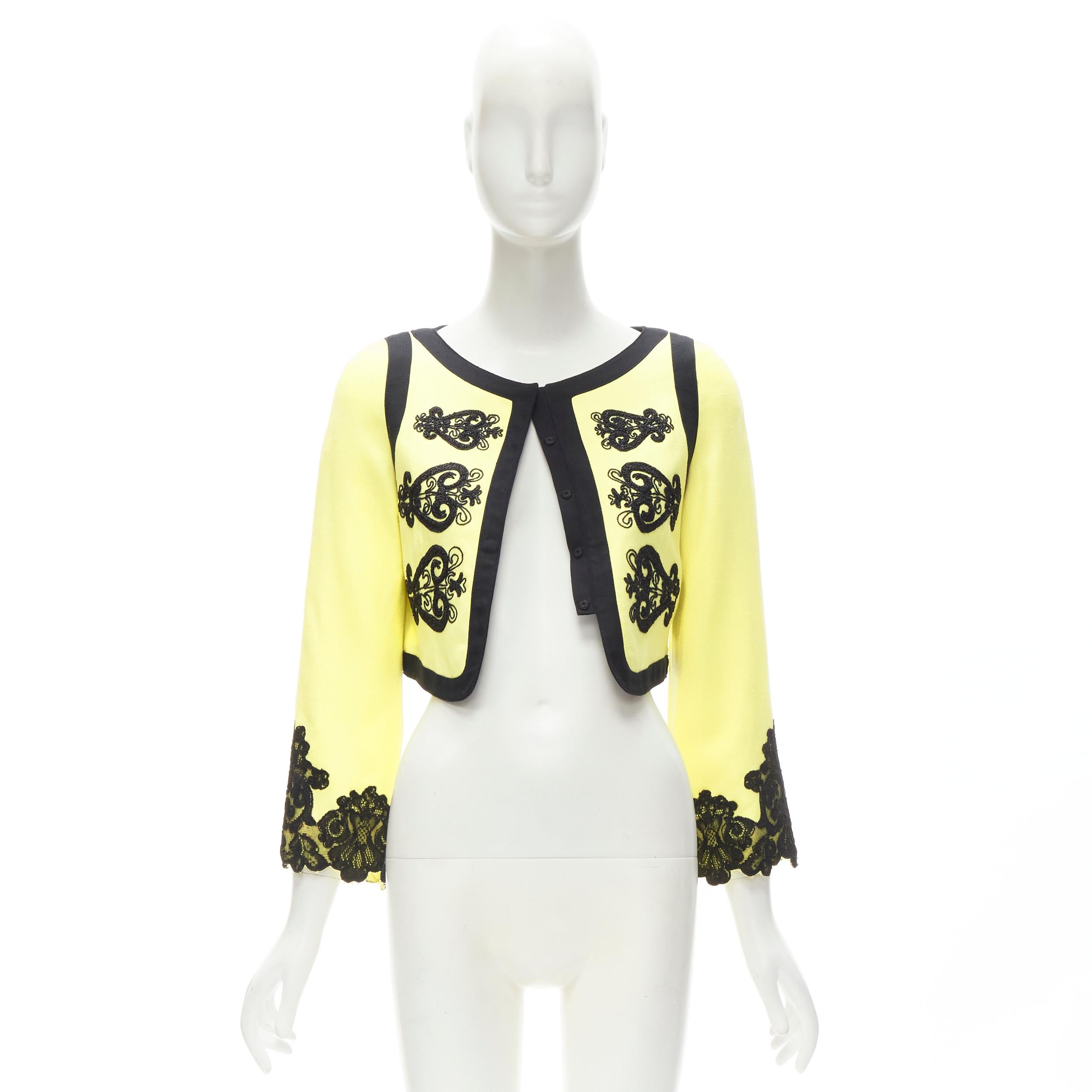 CHRISTIAN LACROIX Vintage yellow black Matador embroidery cropped jacket IT38 XS For Sale 4