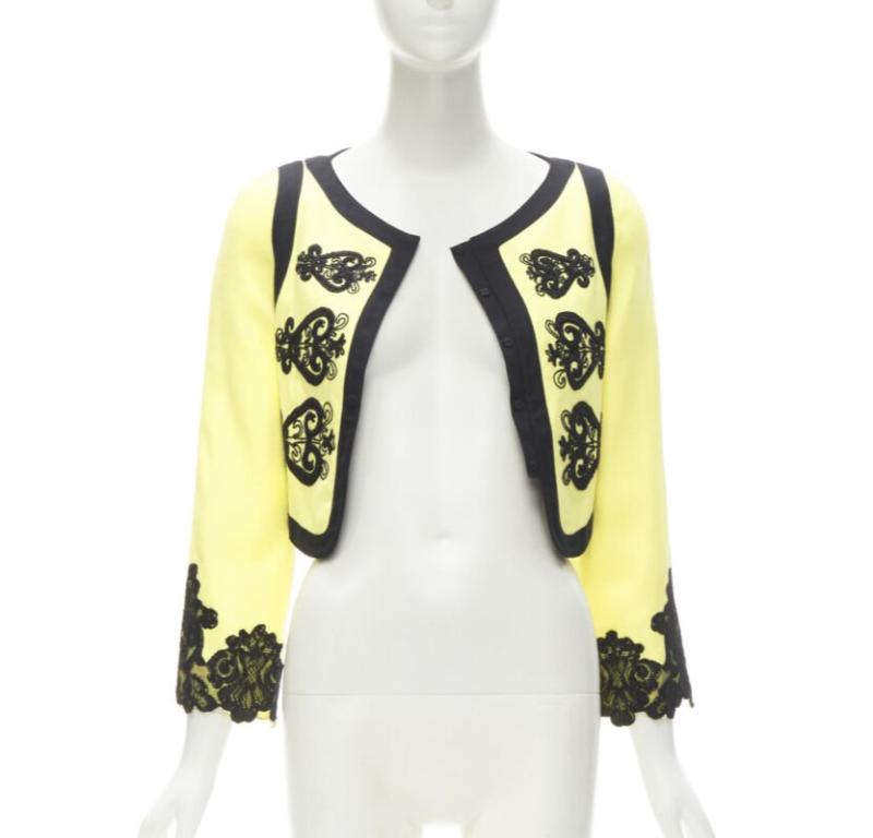 CHRISTIAN LACROIX Vintage yellow black Matador embroidery cropped jacket IT38 XS In Excellent Condition In Hong Kong, NT