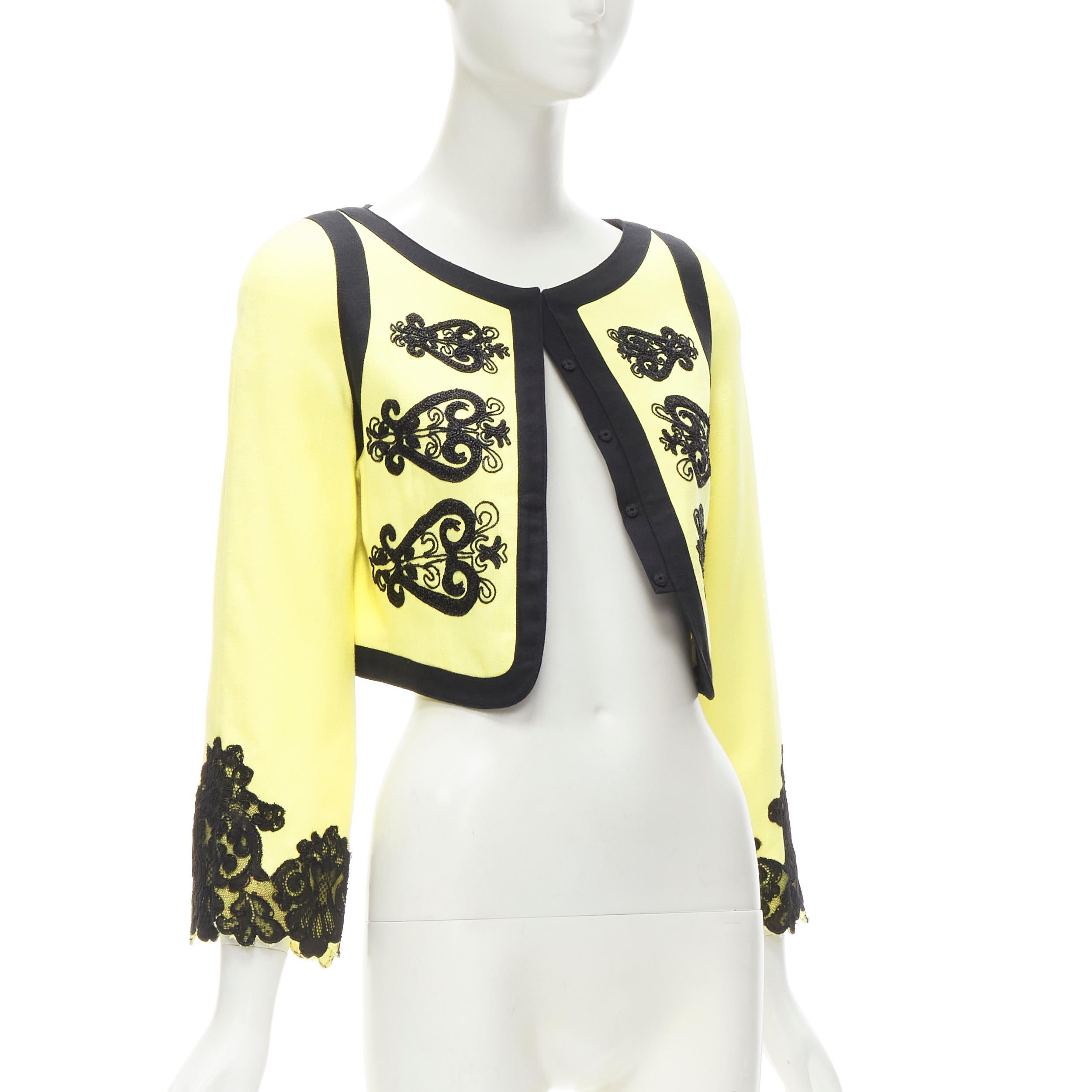 CHRISTIAN LACROIX Vintage jaune noir broderie Matador veste cropped IT38 XS Pour femmes en vente