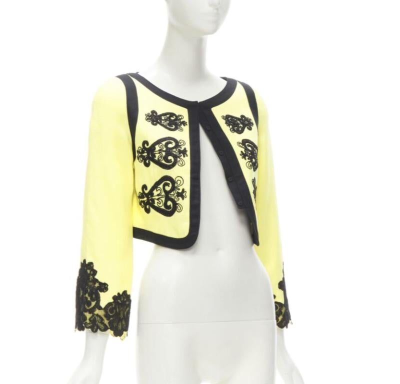 Women's CHRISTIAN LACROIX Vintage yellow black Matador embroidery cropped jacket IT38 XS