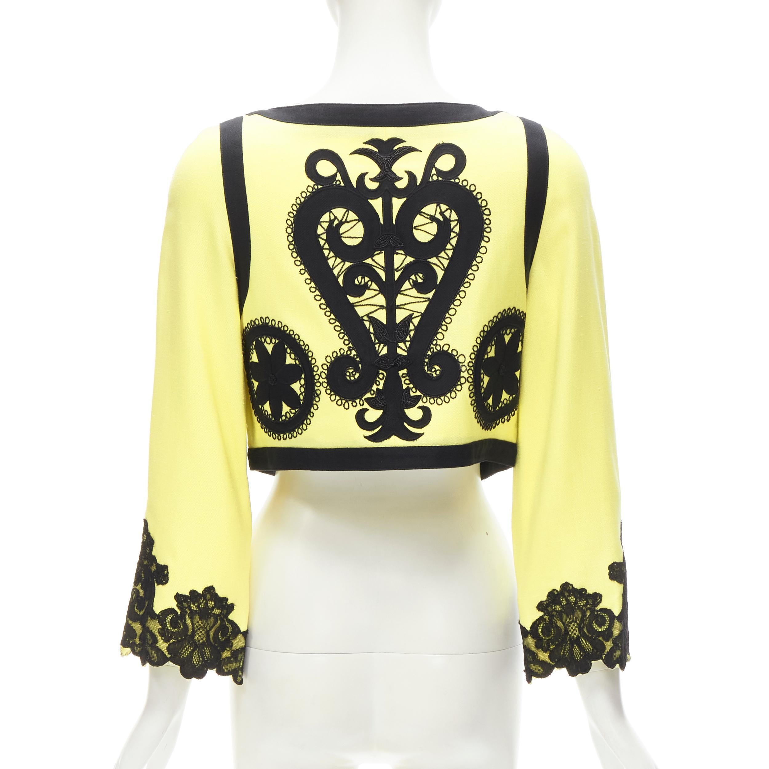 CHRISTIAN LACROIX Vintage yellow black Matador embroidery cropped jacket IT38 XS In Excellent Condition For Sale In Hong Kong, NT
