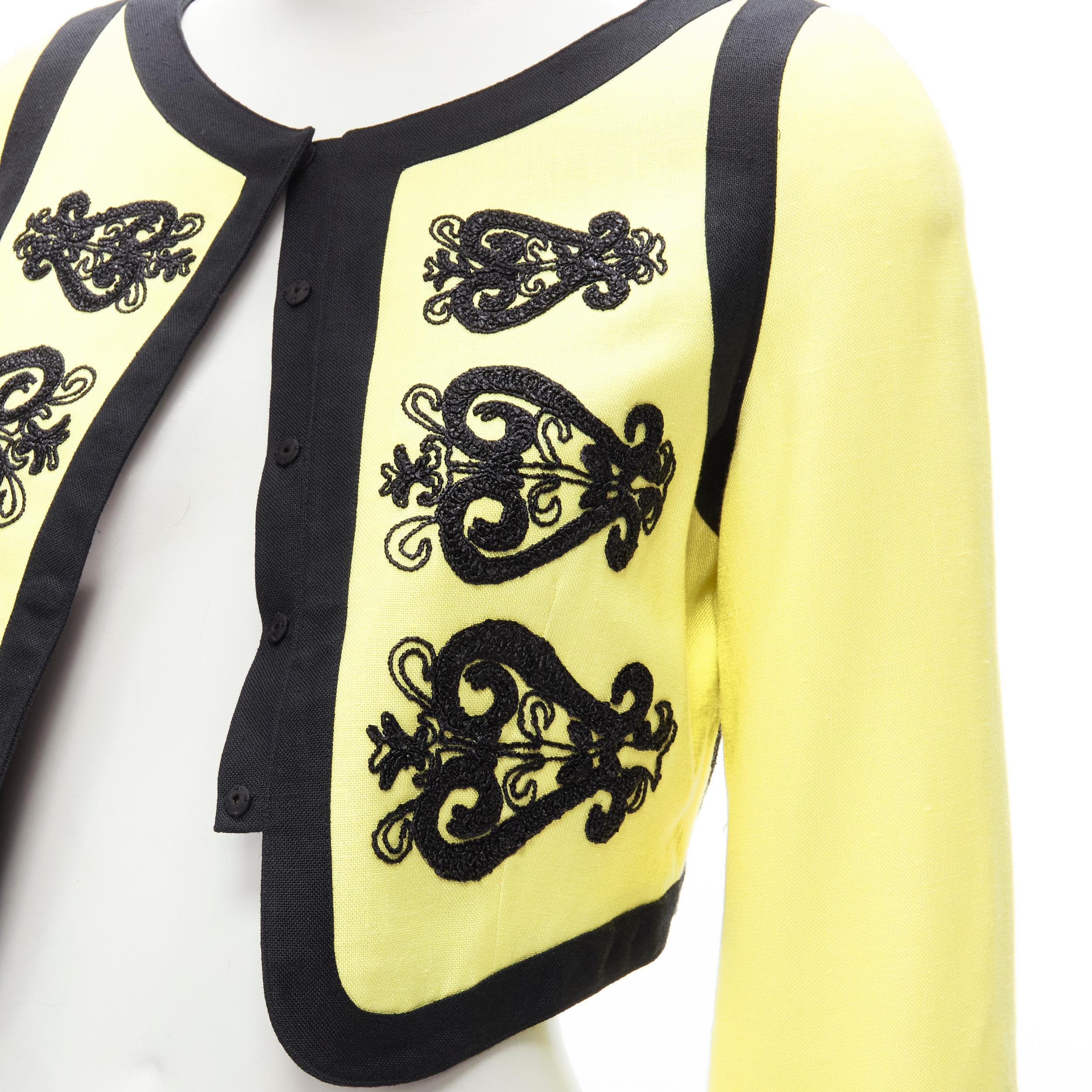 CHRISTIAN LACROIX Vintage yellow black Matador embroidery cropped jacket IT38 XS For Sale 1