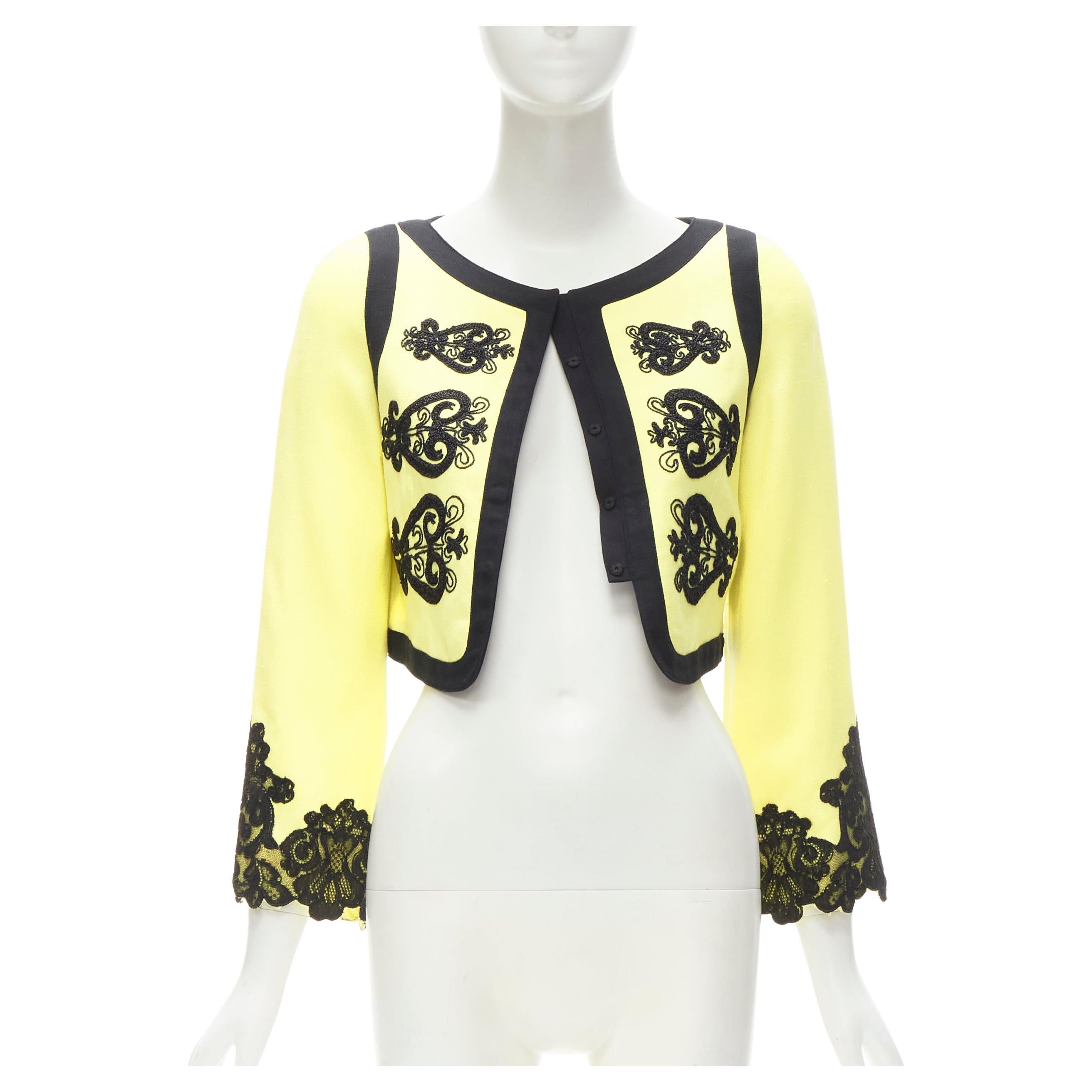 CHRISTIAN LACROIX Vintage yellow black Matador embroidery cropped jacket IT38 XS For Sale