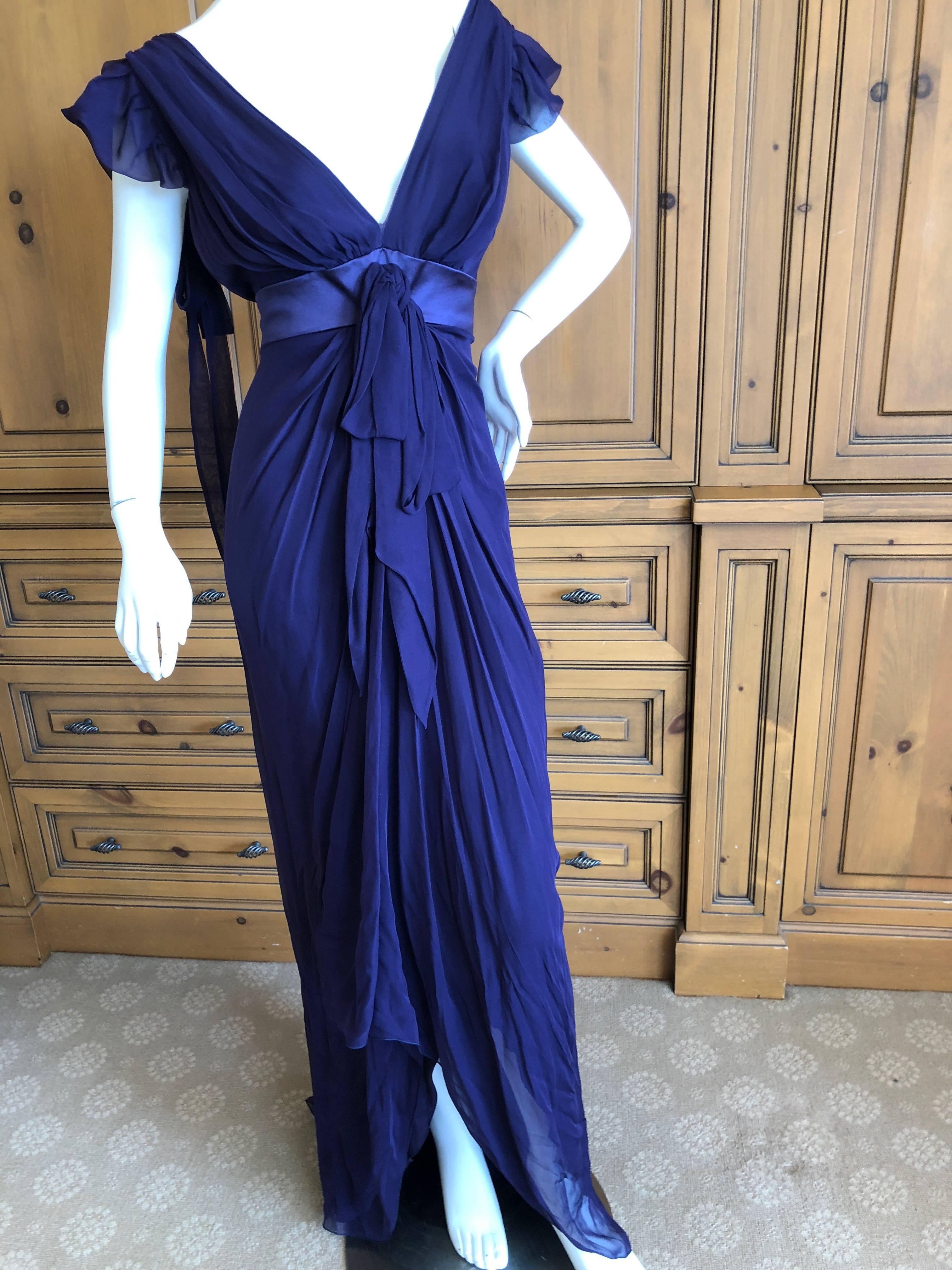 Christian Lacroix low cut vintage evening dress in rich dark purple silk chiffon.

Size 42
Bust 40