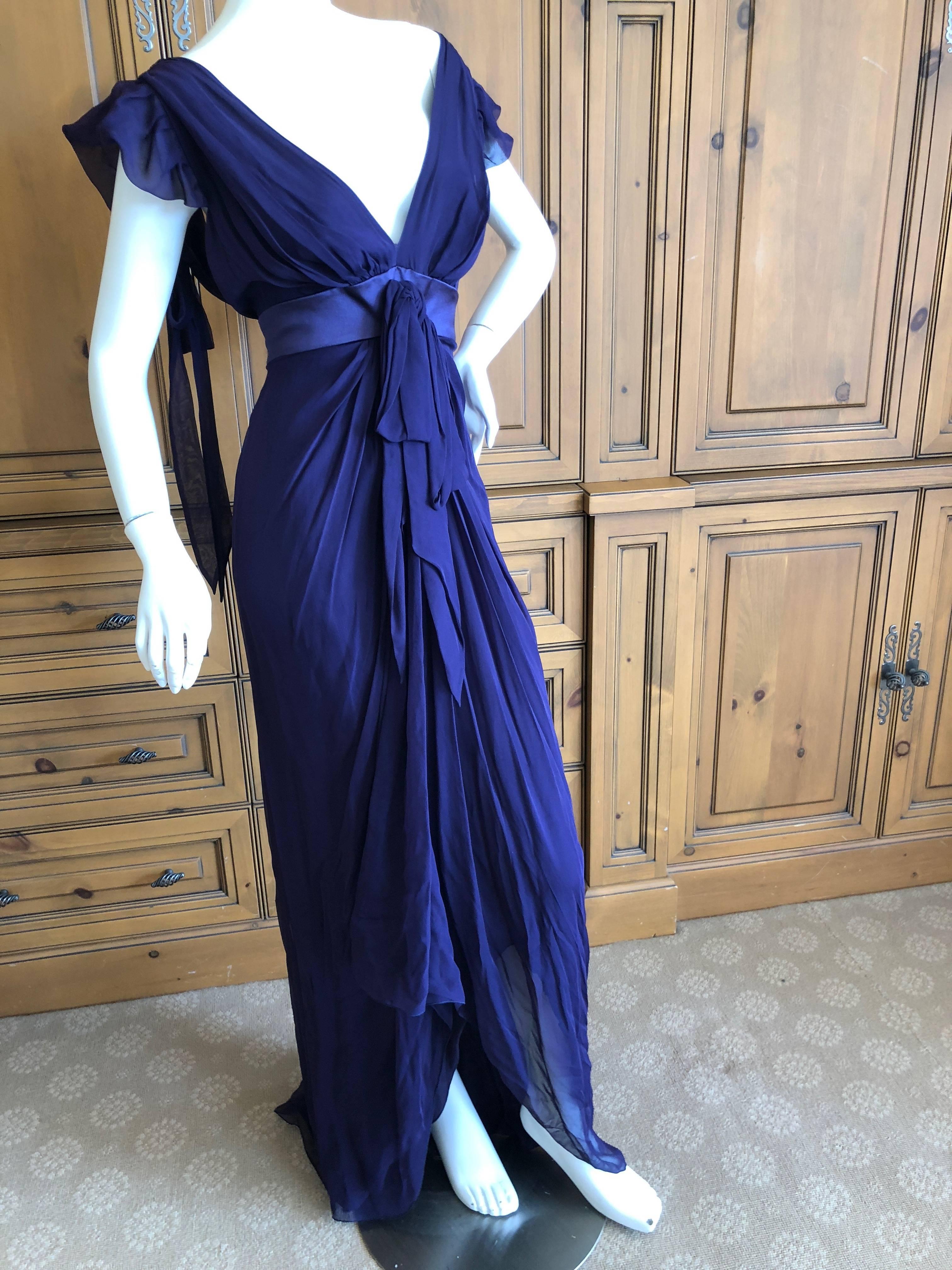 Christian Lacroix  Violet Vintage Silk Chiffon Low Cut Evening Dress In Excellent Condition In Cloverdale, CA