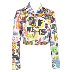 Christian Lacroix White Multicolor Patch Short Denim Jacket 1990s