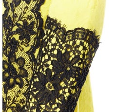 CHRISTIAN LACROIX yellow cotton floral jacquard black lace padded jacket FR40