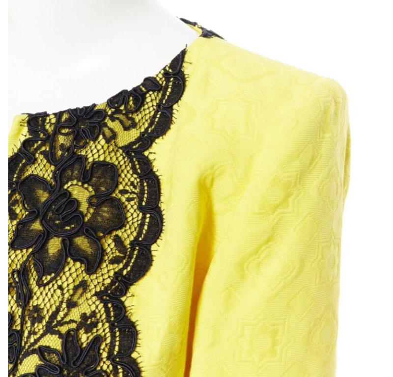 CHRISTIAN LACROIX yellow cotton floral jacquard black lace padded jacket FR40 For Sale 3
