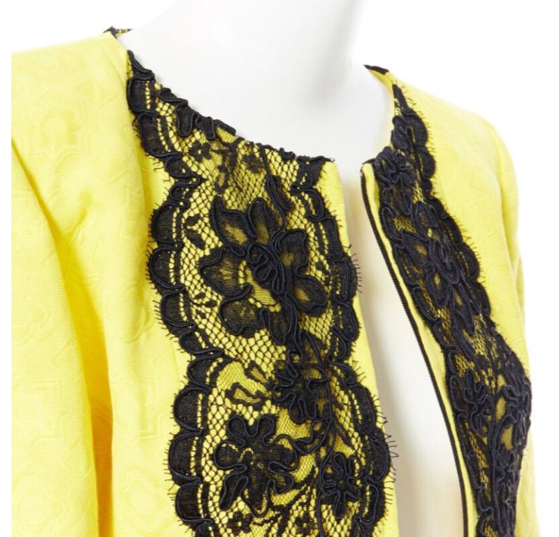 CHRISTIAN LACROIX yellow cotton floral jacquard black lace padded jacket FR40 For Sale 4