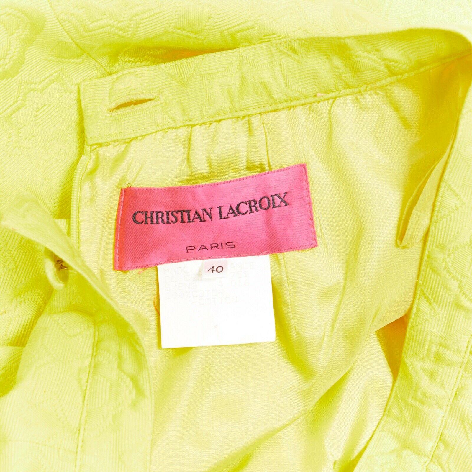 CHRISTIAN LACROIX yellow cotton floral jacquard black lace pencil skirt FR40 5