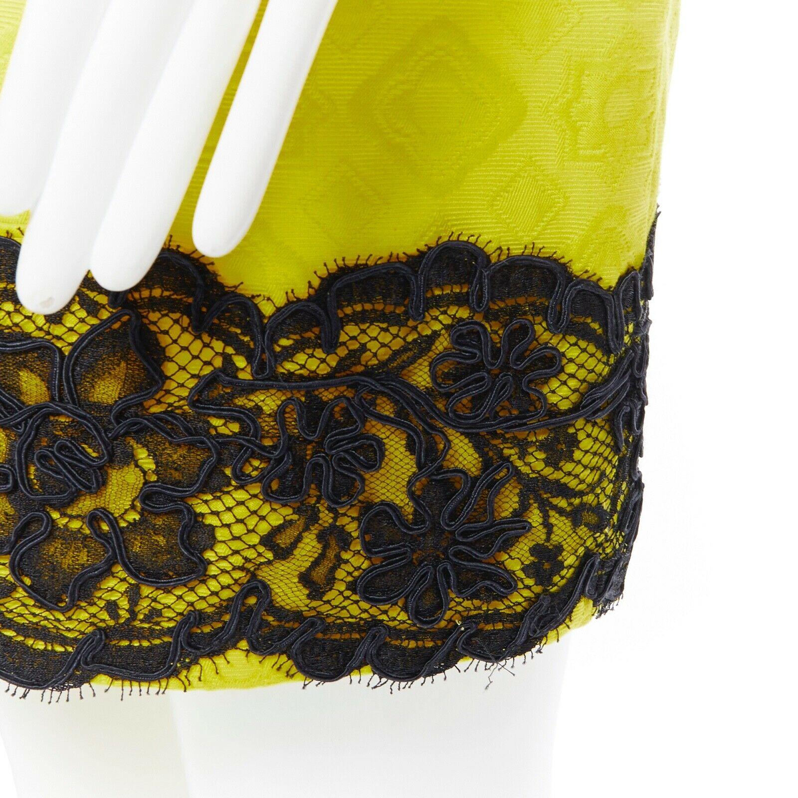 CHRISTIAN LACROIX yellow cotton floral jacquard black lace pencil skirt FR40
Brand: Christian Lacroix
Designer: Christian Lacroix
Model Name / Style: Mini skirt
Material: Cotton and lace
Color: Yellow; and black
Pattern: Floral lace
Closure: