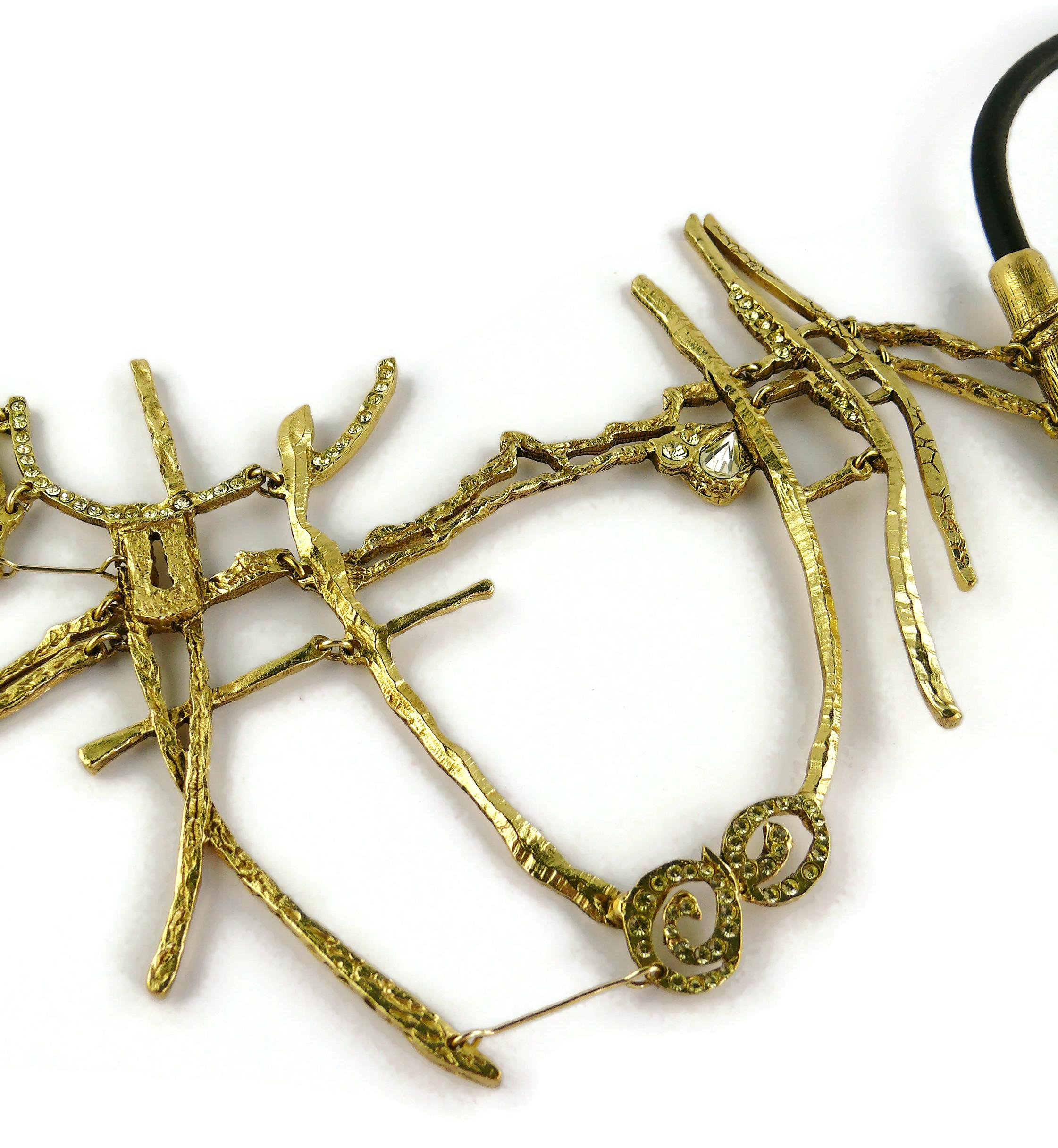 Christian Lacroix Asymetric Gold Toned Brutalist Plastron Necklace  For Sale 5