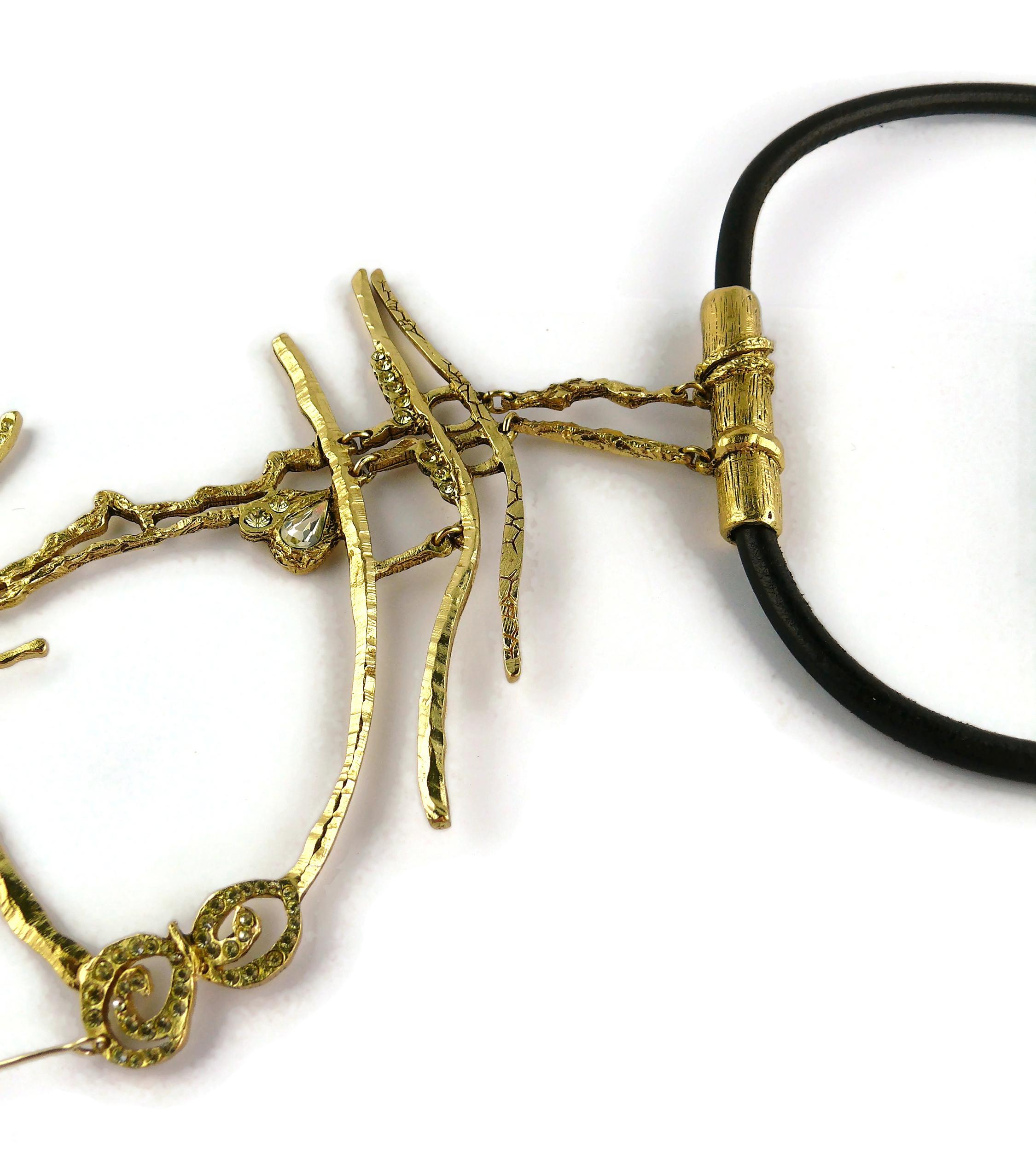 Christian Lacroix Asymetric Gold Toned Brutalist Plastron Necklace For Sale 6