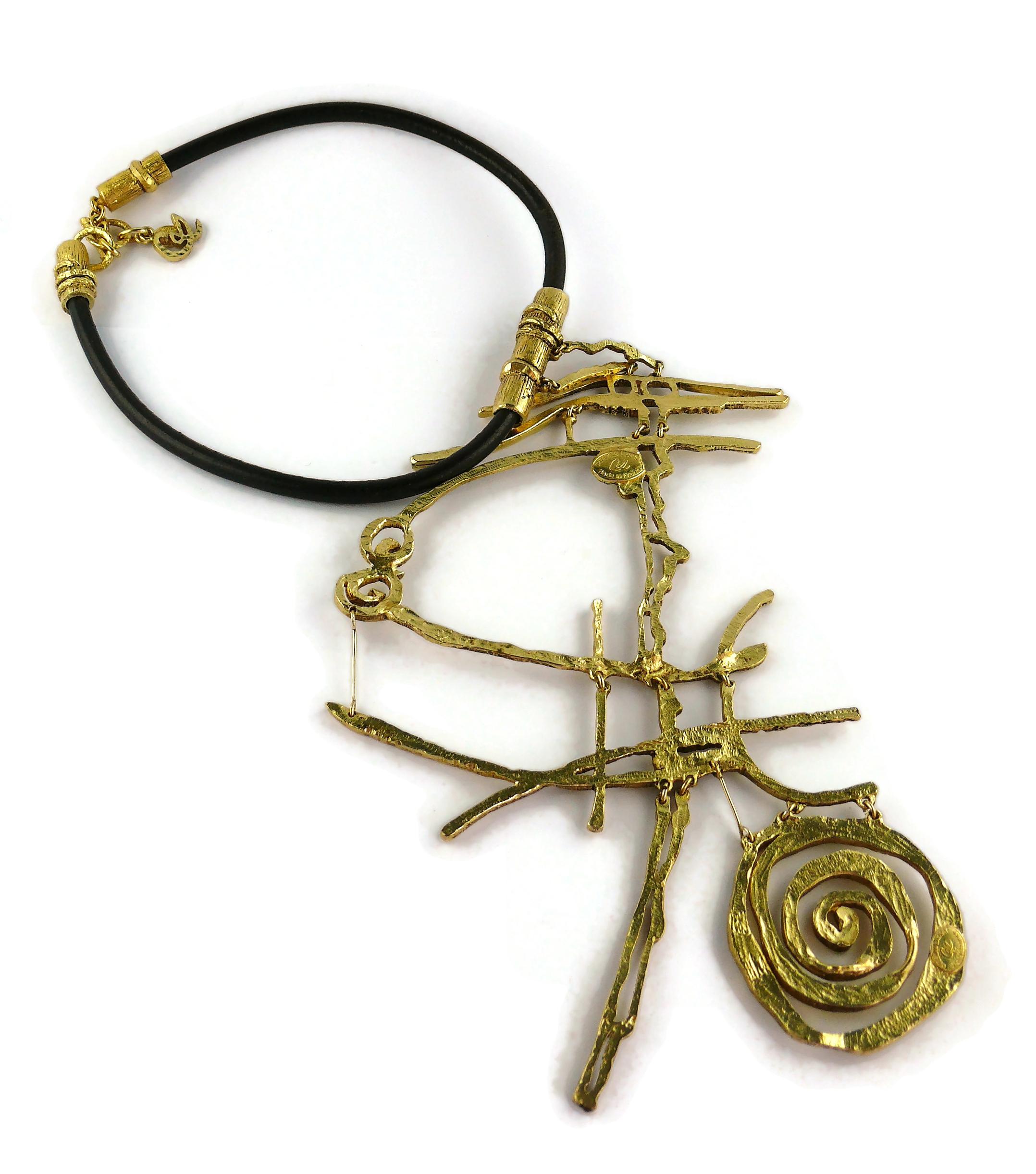 Christian Lacroix Asymetric Gold Toned Brutalist Plastron Necklace  For Sale 9