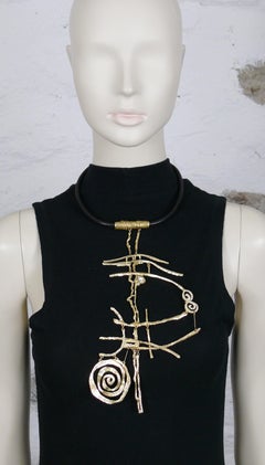Christian Lacroix Asymetric Gold Toned Brutalist Plastron Necklace
