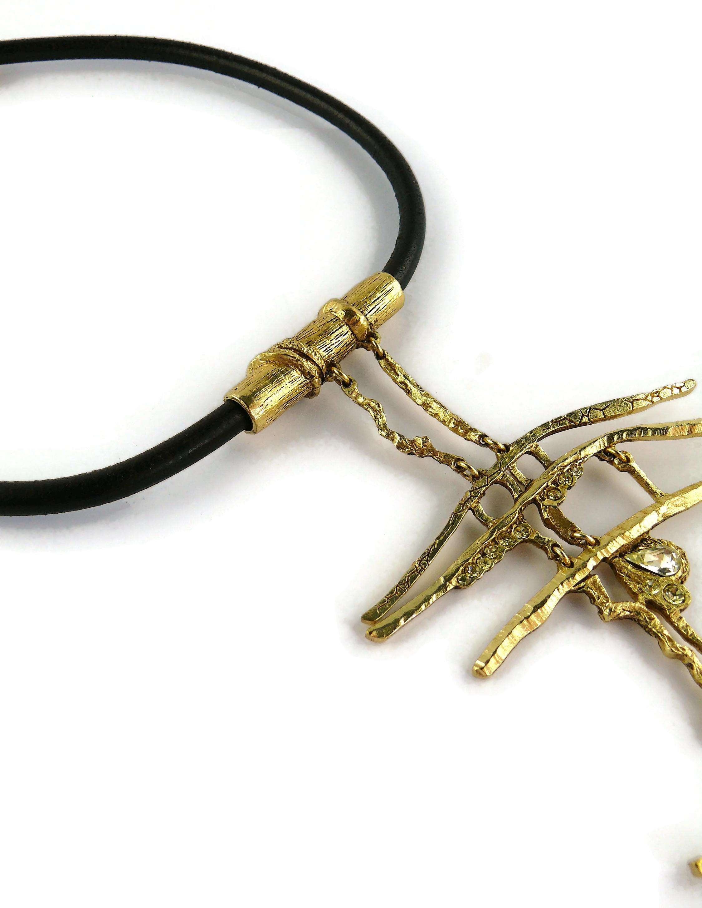 Women's Christian Lacroix Asymetric Gold Toned Brutalist Plastron Necklace For Sale