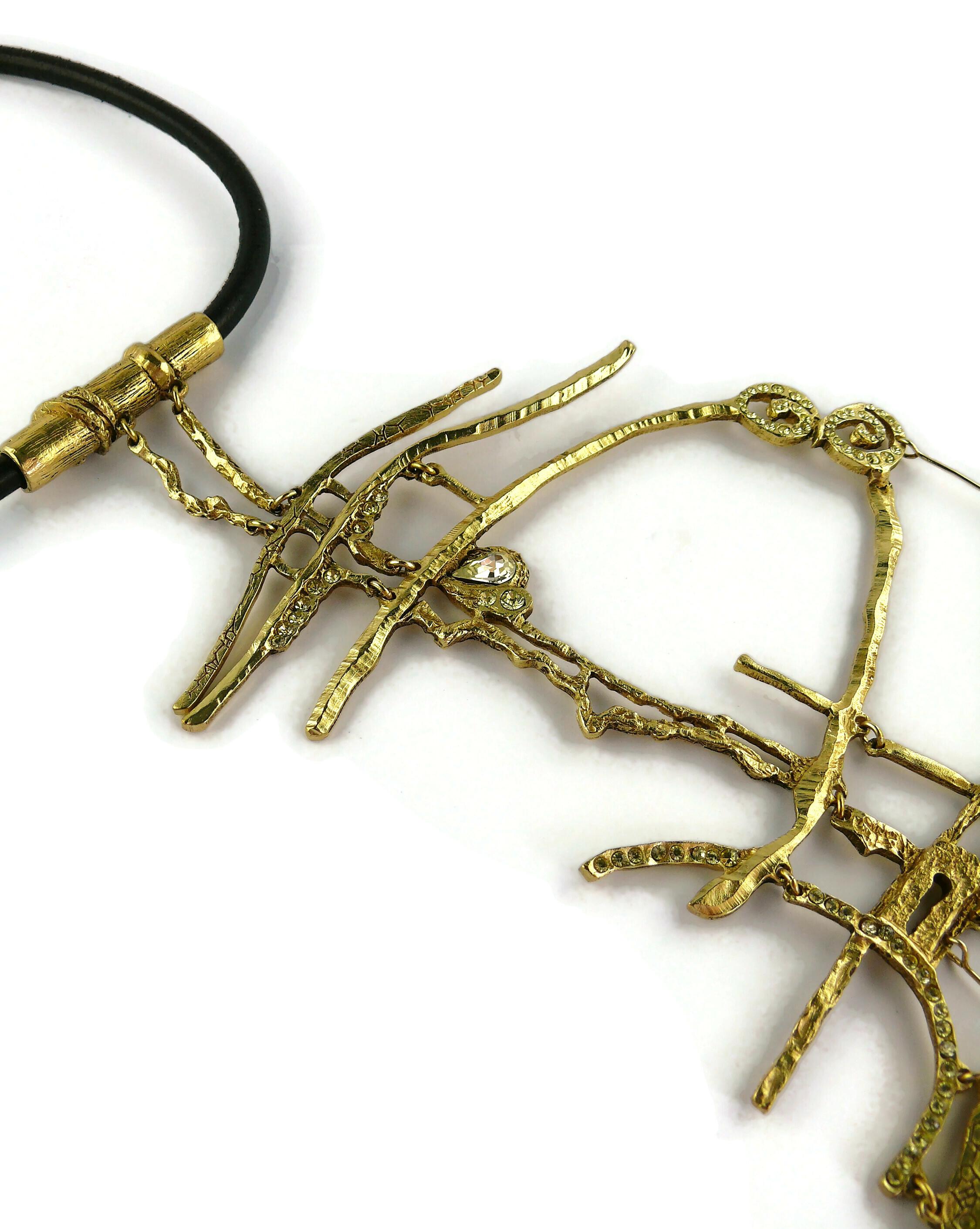 Christian Lacroix Asymetric Gold Toned Brutalist Plastron Necklace For Sale 1