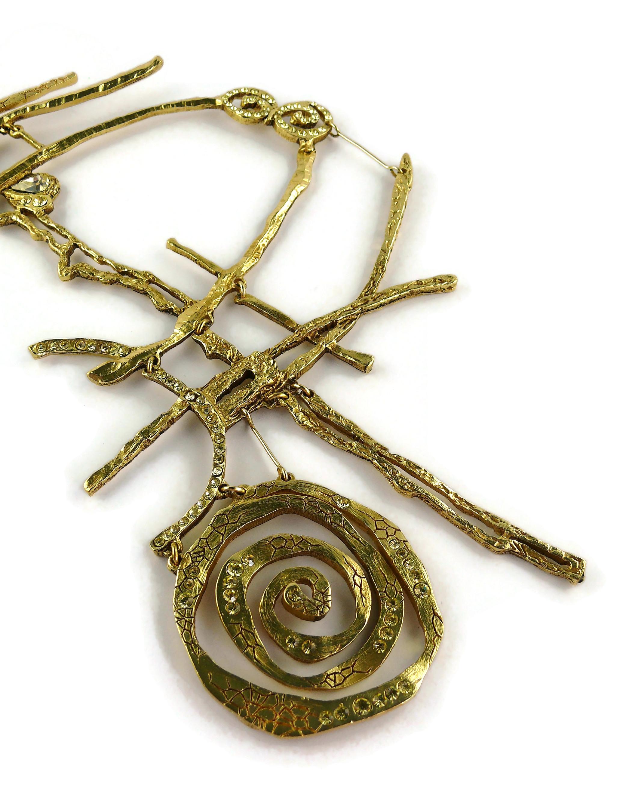 Christian Lacroix Asymetric Gold Toned Brutalist Plastron Necklace  For Sale 3