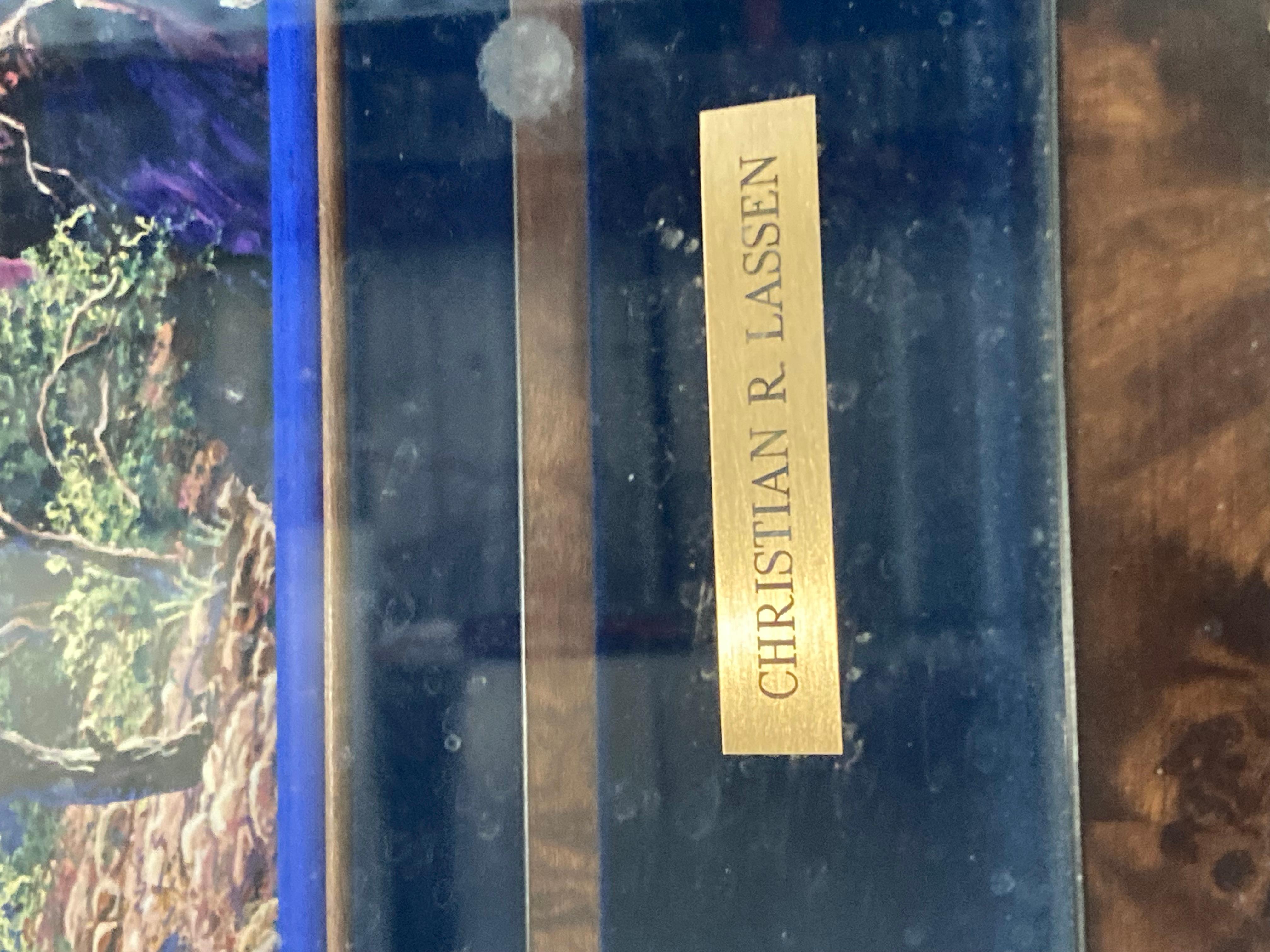This is an Christian R. Lassen “beckoning Light”  Signed & Autographed. Personalized. Frame has 4 or 5 chips and glass has some scratches.