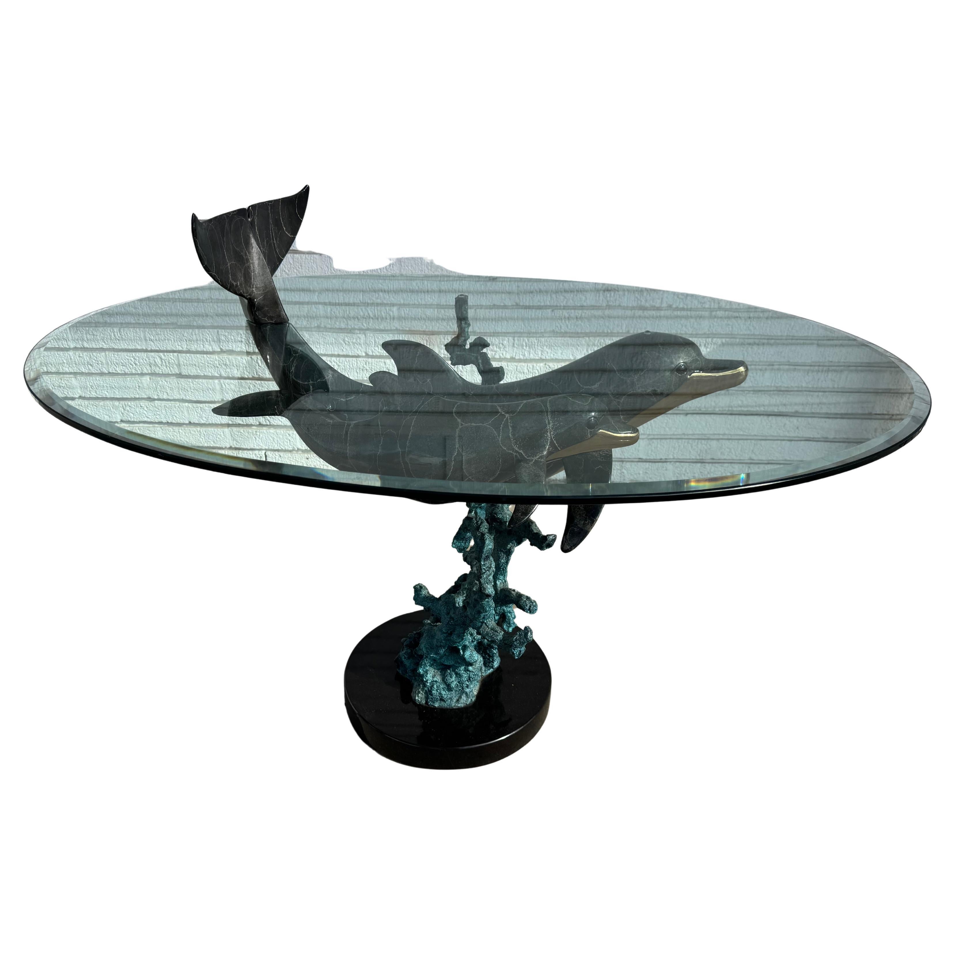 Christian Lassen Signed 15/75 Limited Edition Bronze Dolphins Swimming Table For Sale