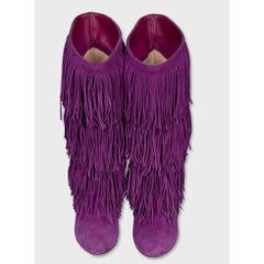 Christian Lauboutin Purple Suede Stiletto Fringe Boots Sz.37