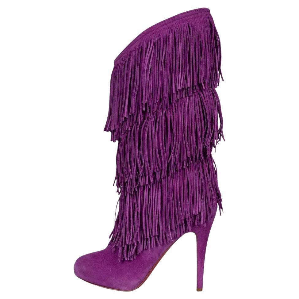 Christian Lauboutin Purple Suede Stiletto Fringe Boots Sz.37