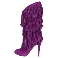 Christian Lauboutin Purple Suede Stiletto Fringe Boots Sz.37
