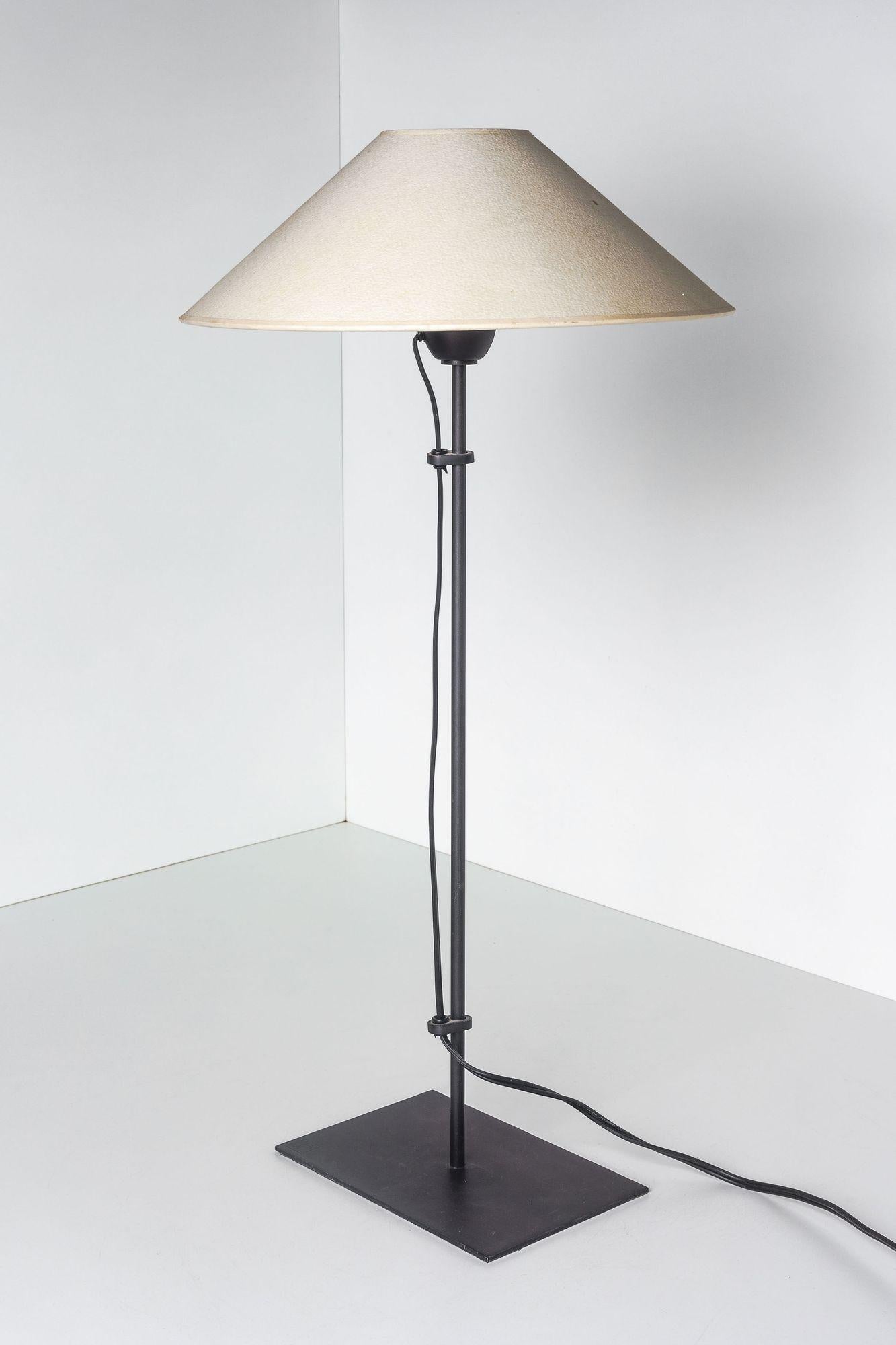 Christian Liaigre Acier Table Lamp, Bronze-painted metal spine with exposed cord power source and original paper cone-shaped shade.

This Bronze brass lamp blends in with all types of interiors, from the most modern to the most classic. It can find