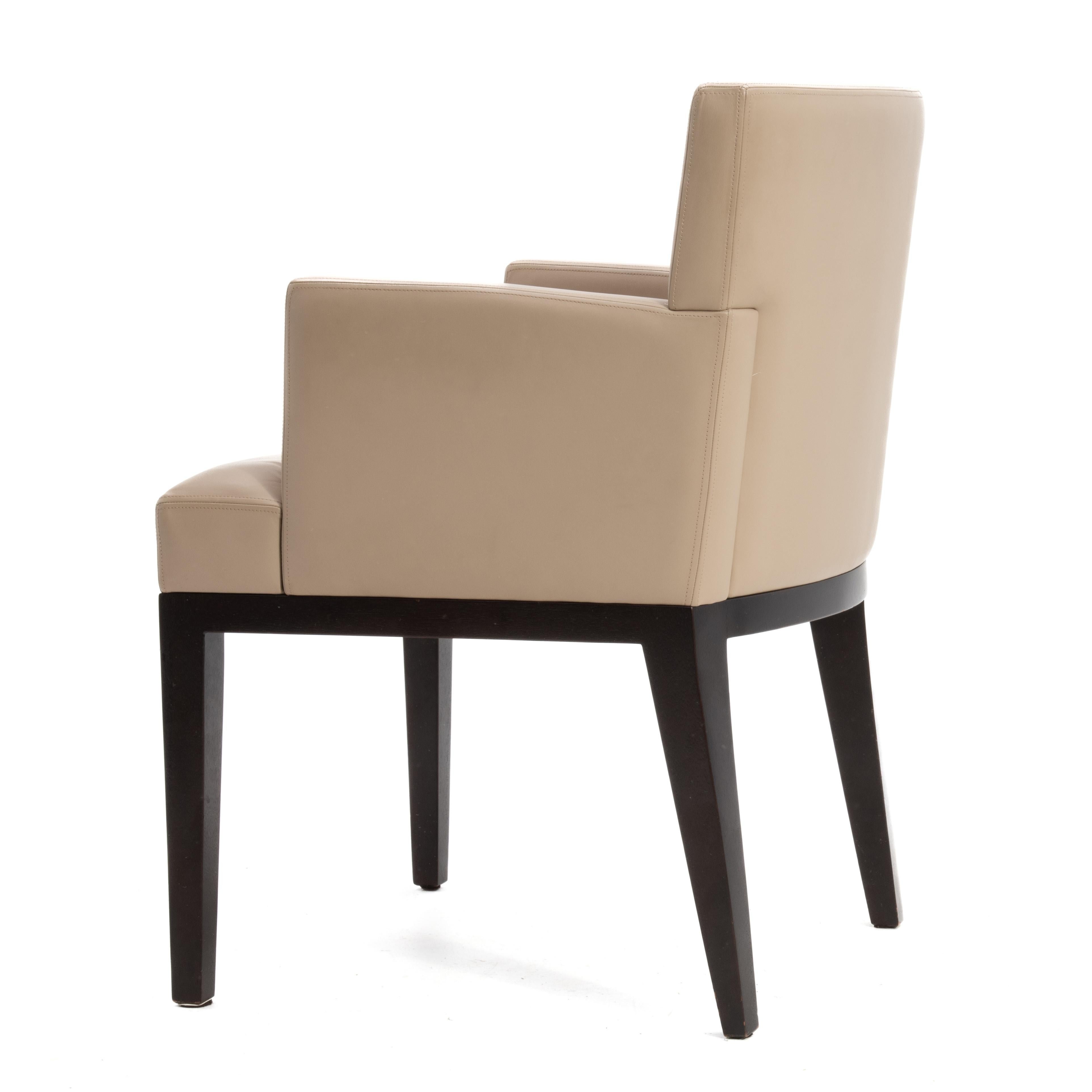 American Christian Liaigre at Holly Hunt Leather Arm Chair Beige Ebonized