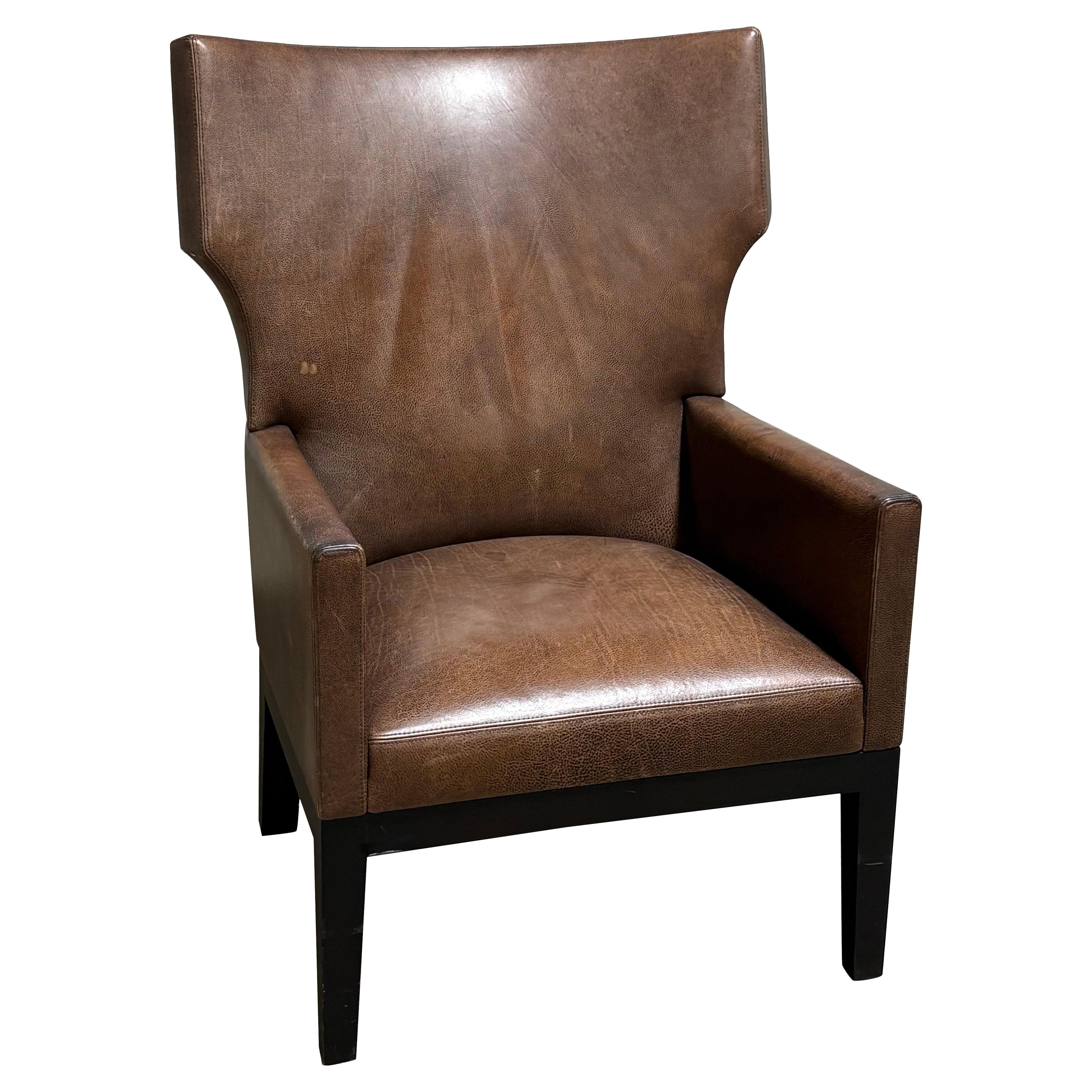 Christian Liaigre Barbuda Armchair in Brown Leather en vente