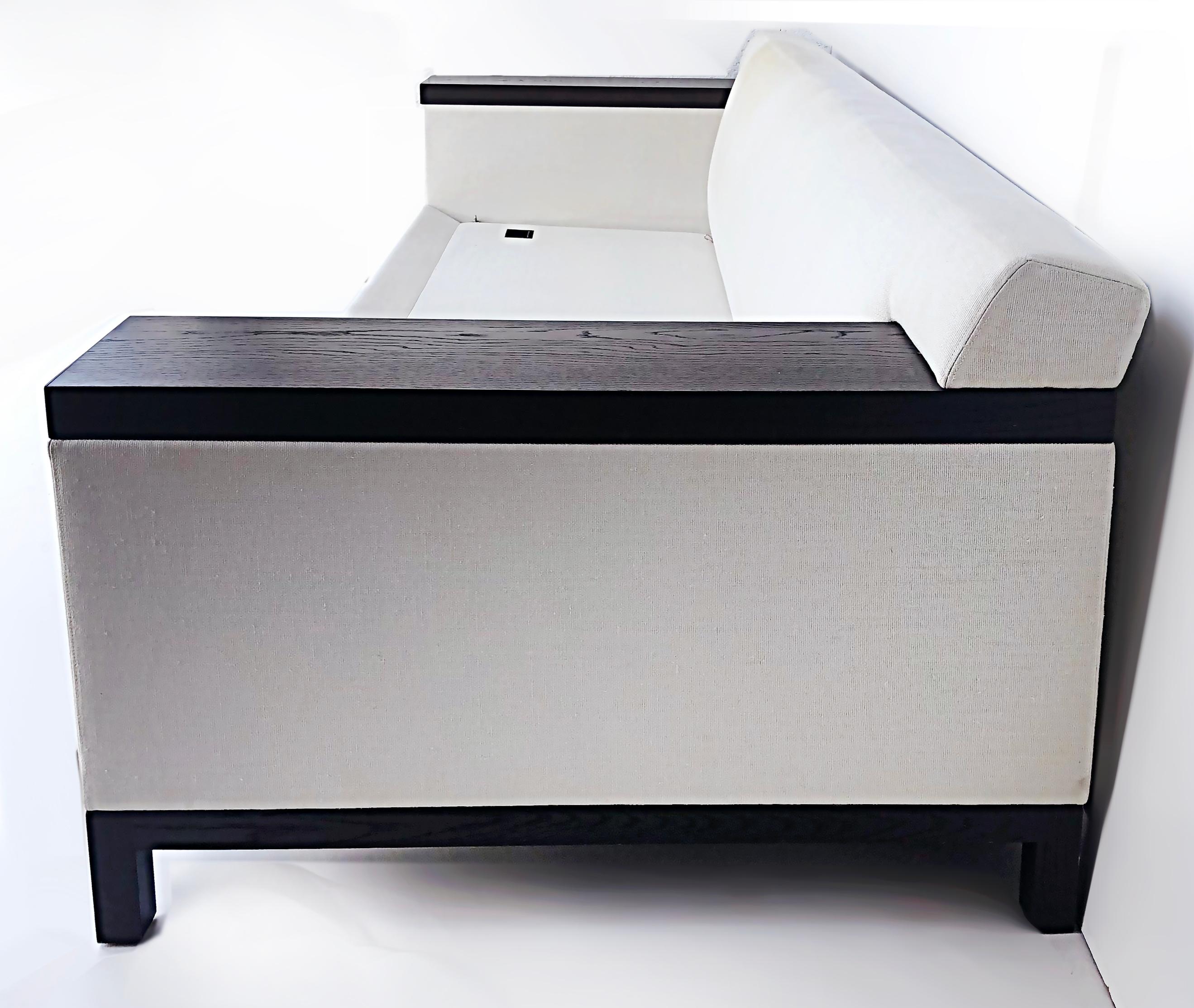 Modern Christian Liaigre Beluga Sofa, Ebonized Wood w/Liaigre Belgian Linen Upholstery
