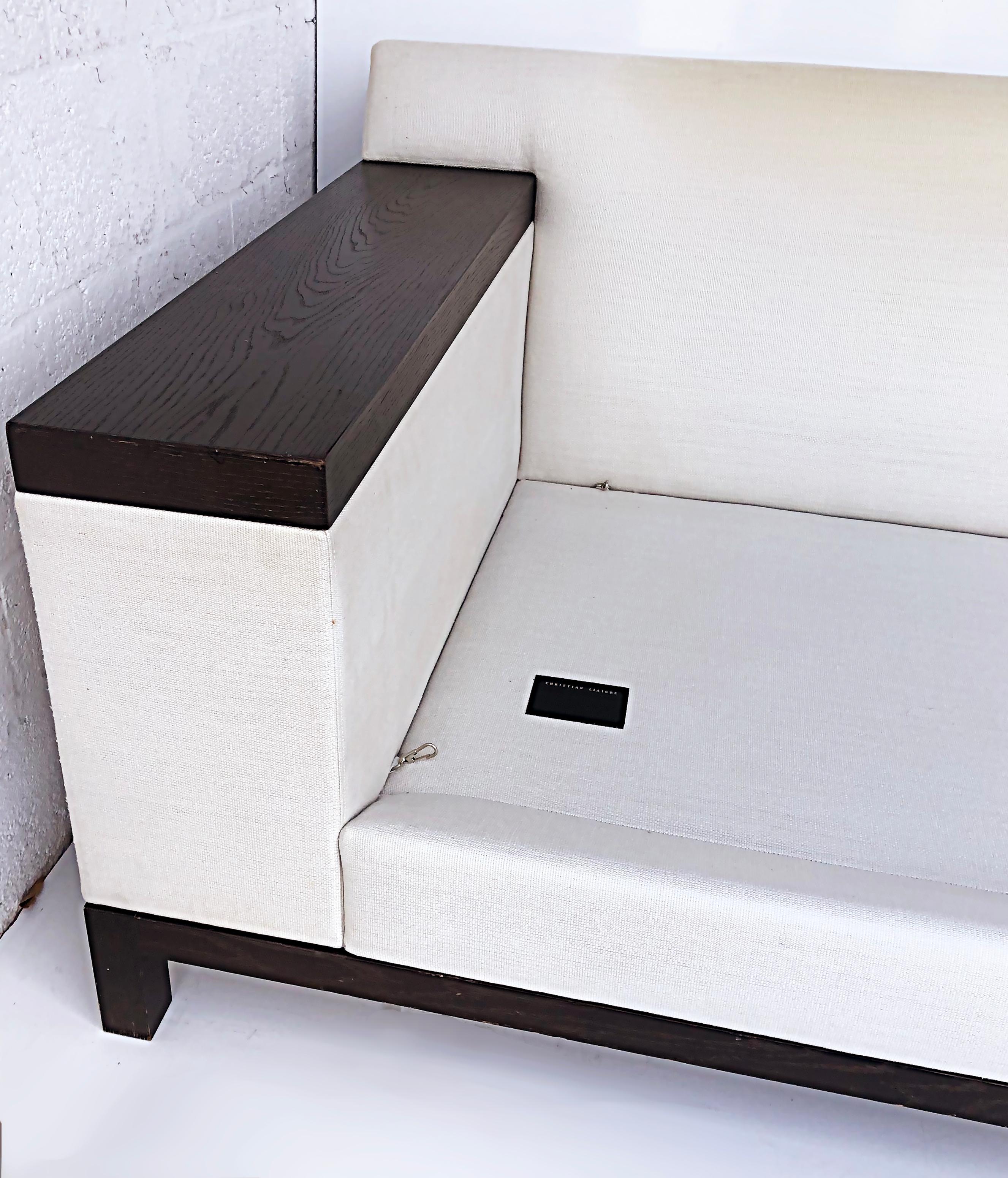 Contemporary Christian Liaigre Beluga Sofa, Ebonized Wood w/Liaigre Belgian Linen Upholstery