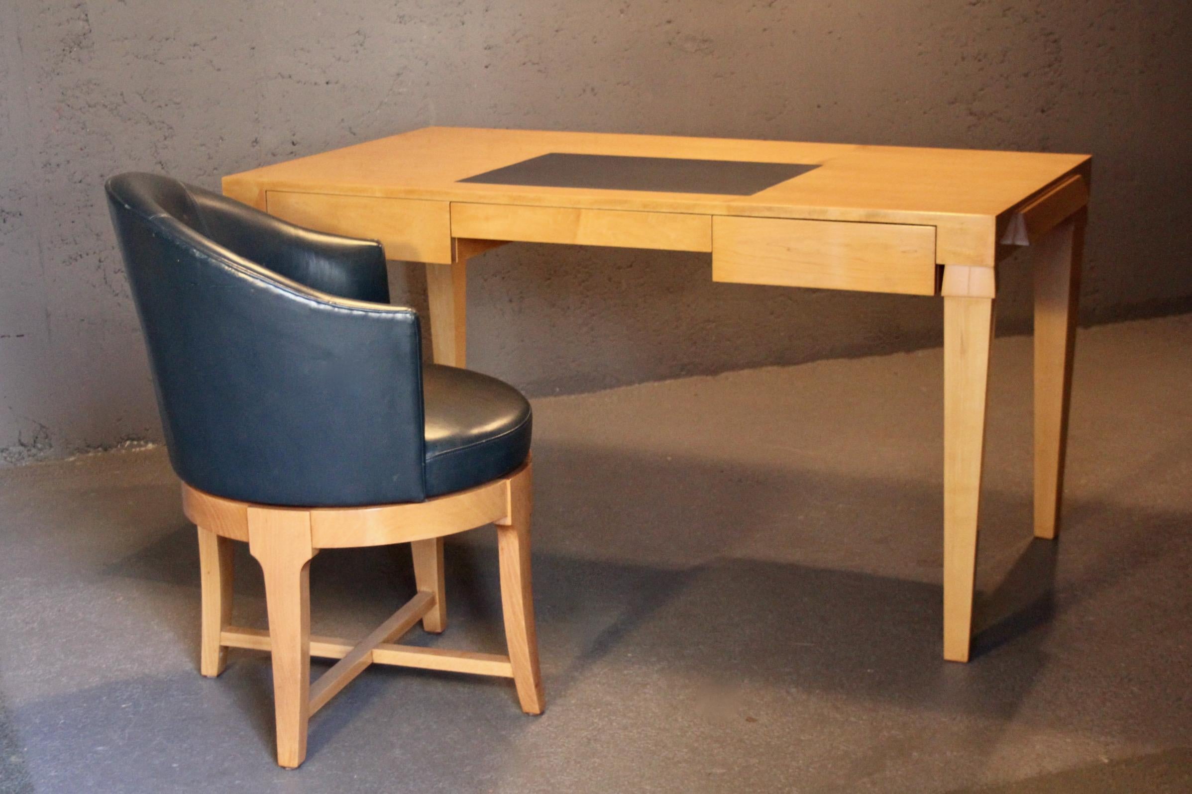 Christian Liaigre Büro-Drehstuhl aus Leder und Holz