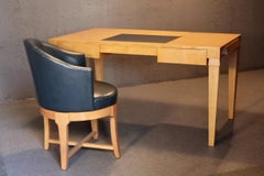 Christian Liaigre blue leather and wood desk chair